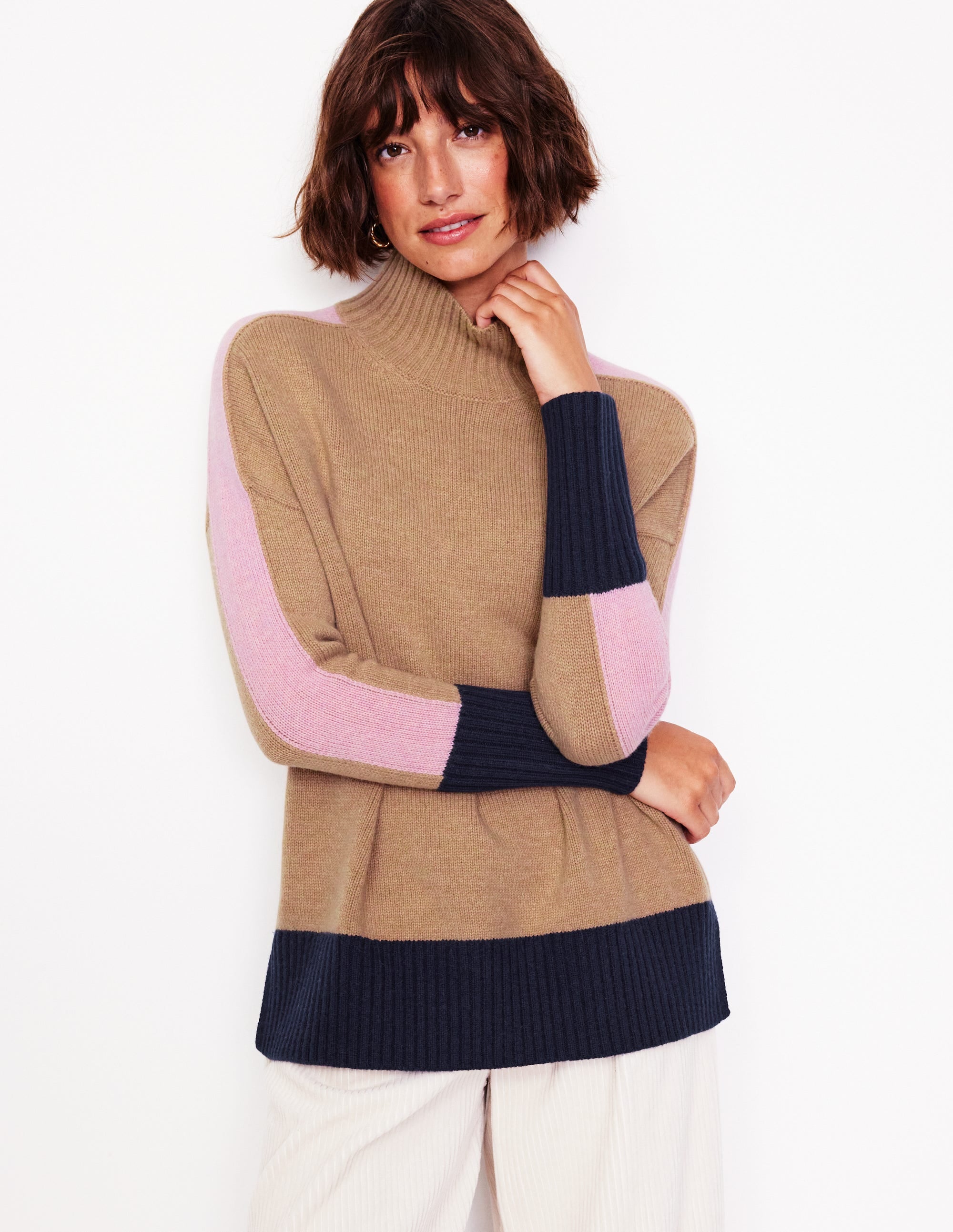 Jessica Oversized Jumper-Camel Melange, Colour Block - Image 1
