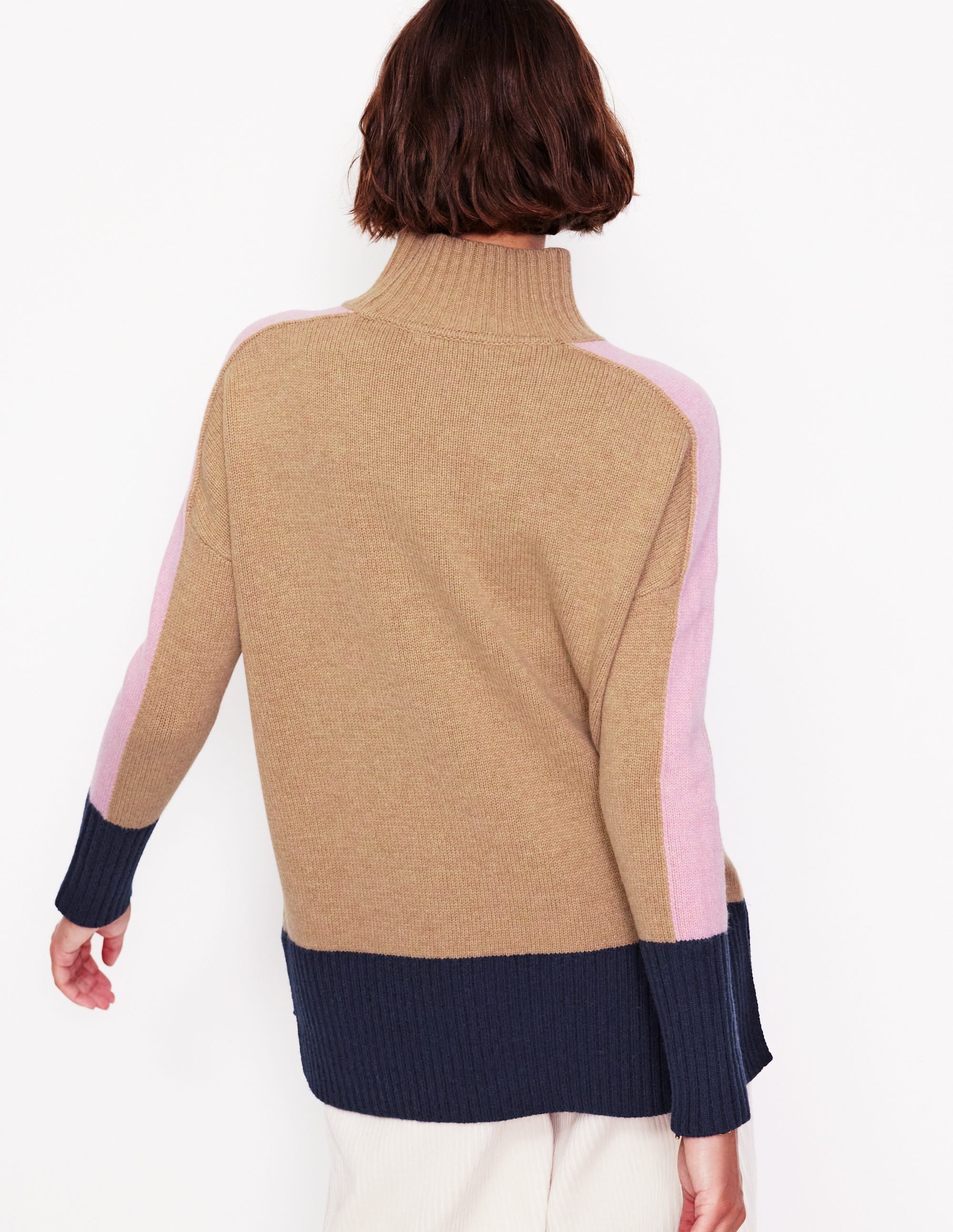 Jessica Oversized Jumper-Camel Melange, Colour Block - Image 3