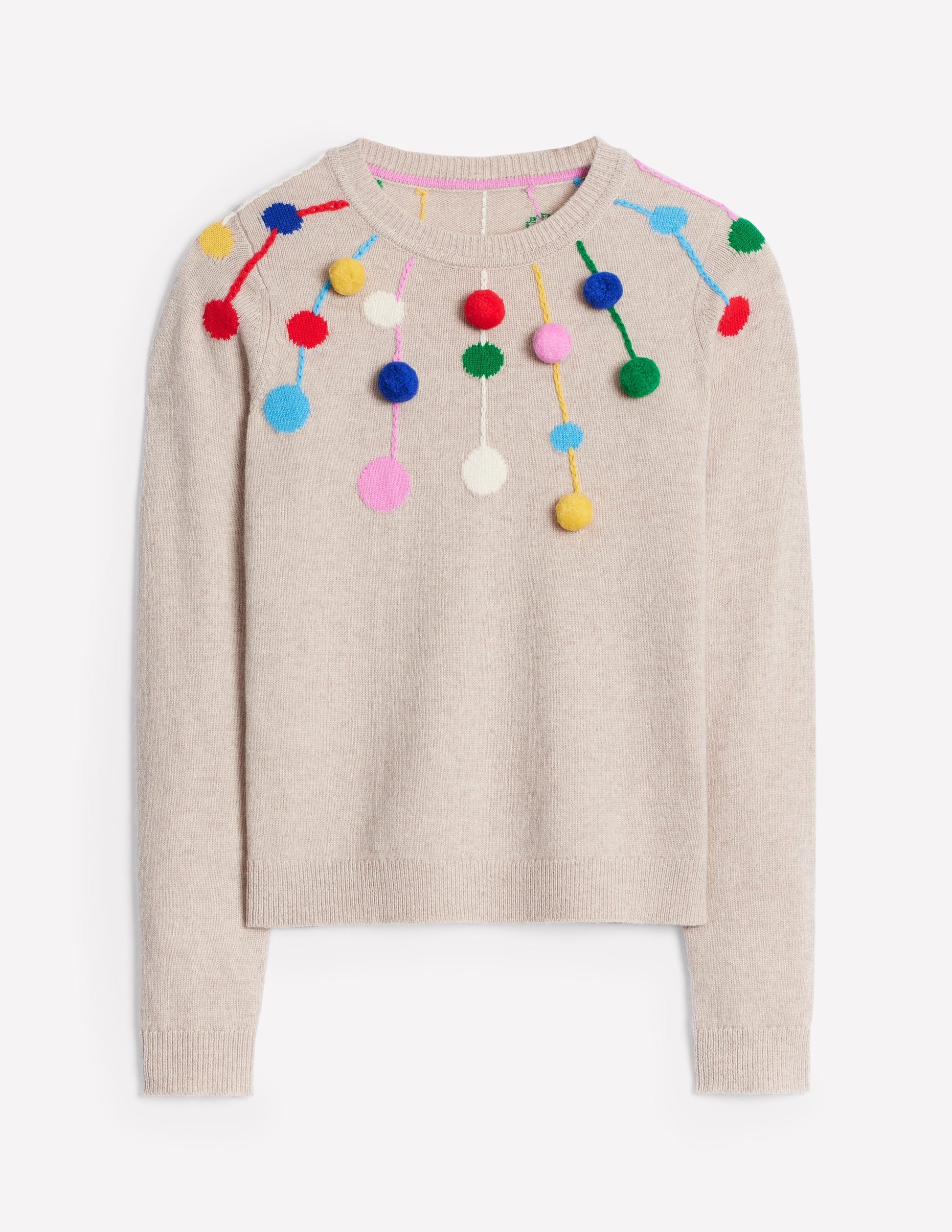 Pom Pom Jumper-Oatmeal, Multi Poms-6