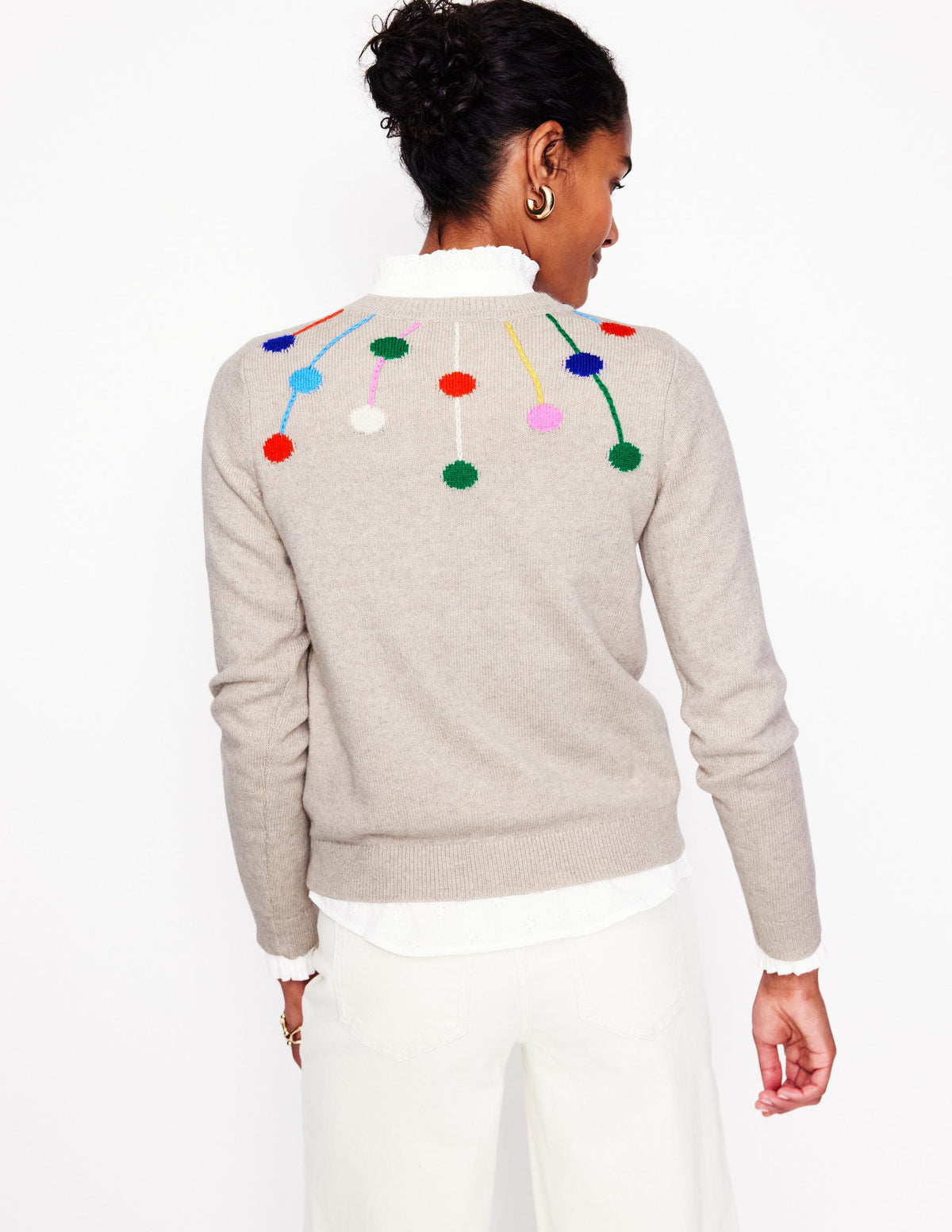 Pom Pom Jumper-Oatmeal, Multi Poms - Image 3