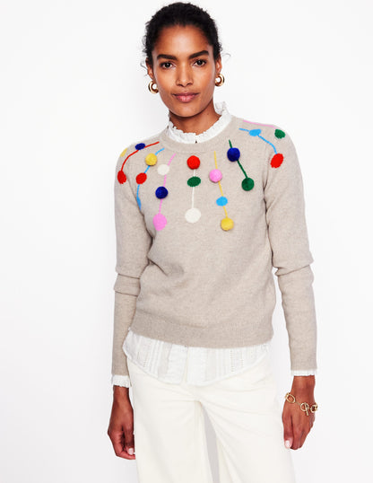 Pom Pom Jumper-Oatmeal, Multi Poms-4