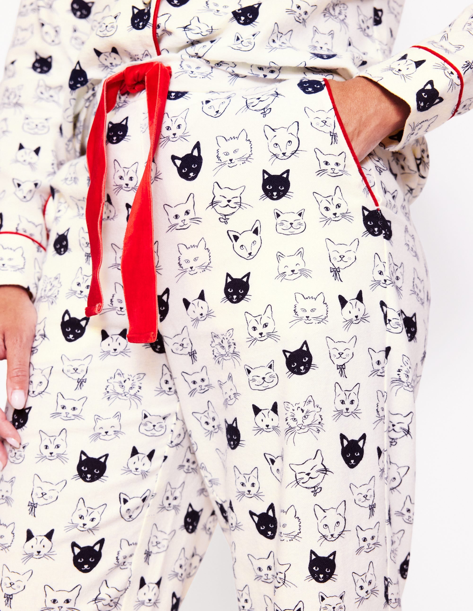 Brushed Cotton Pyjama Trousers-Ivory, Cats - Image 2