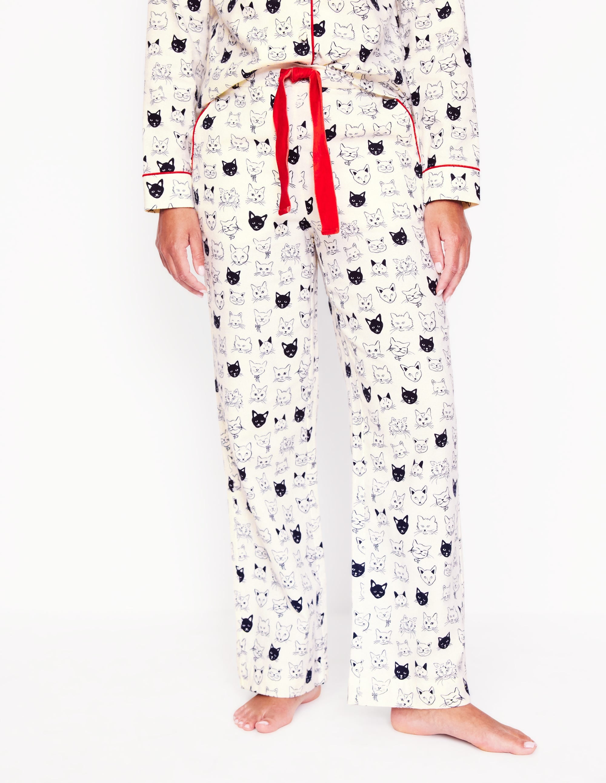 Brushed Cotton Pyjama Trousers-Ivory, Cats - Image 4