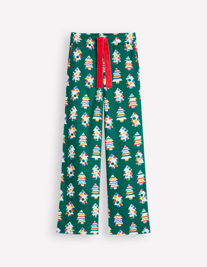 Brushed Cotton Pyjama Trousers-Malachite, Christmas Trees-7