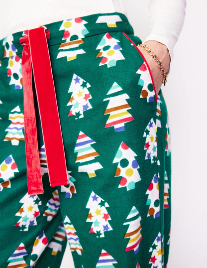 Brushed Cotton Pyjama Trousers-Malachite, Christmas Trees-2