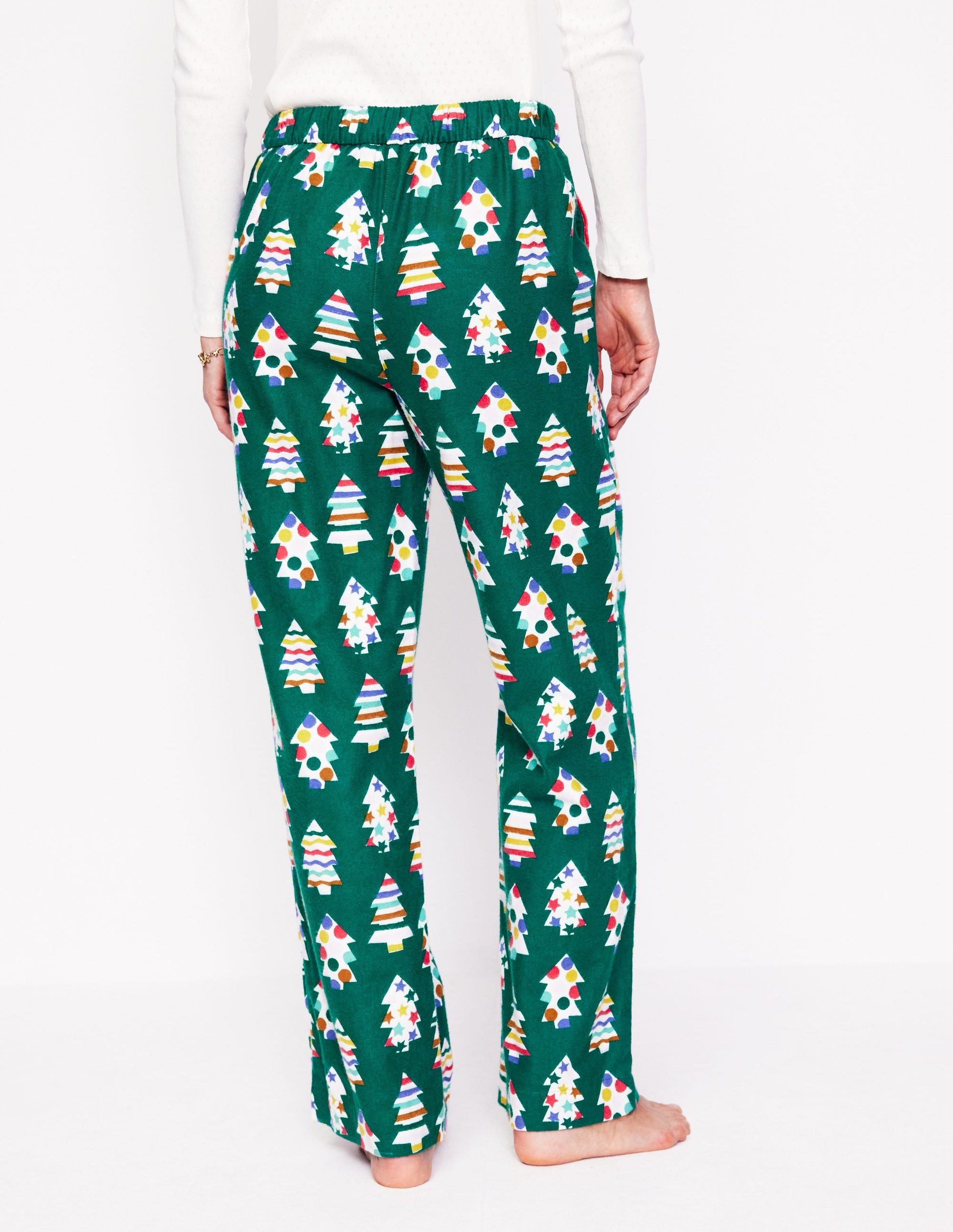 Brushed Cotton Pyjama Trousers-Malachite, Christmas Trees-3