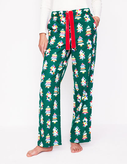 Brushed Cotton Pyjama Trousers-Malachite, Christmas Trees-4