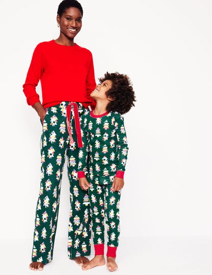 Brushed Cotton Pyjama Trousers-Malachite, Christmas Trees-5