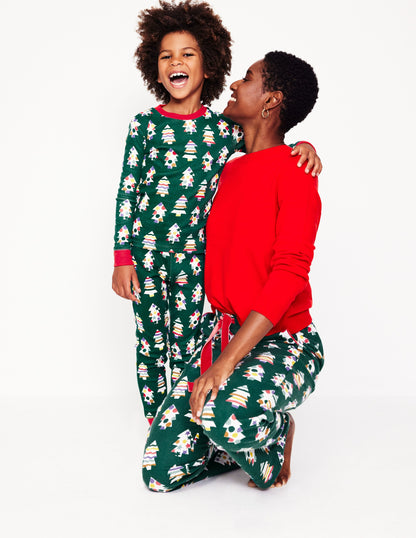 Brushed Cotton Pyjama Trousers-Malachite, Christmas Trees-6