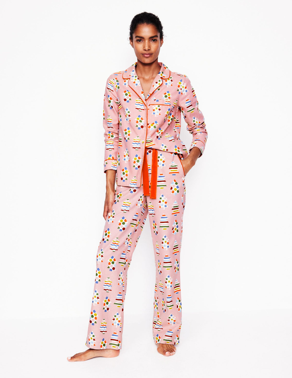 Brushed Cotton Pyjama Trousers-Quartz, Christmas Trees - Image 1