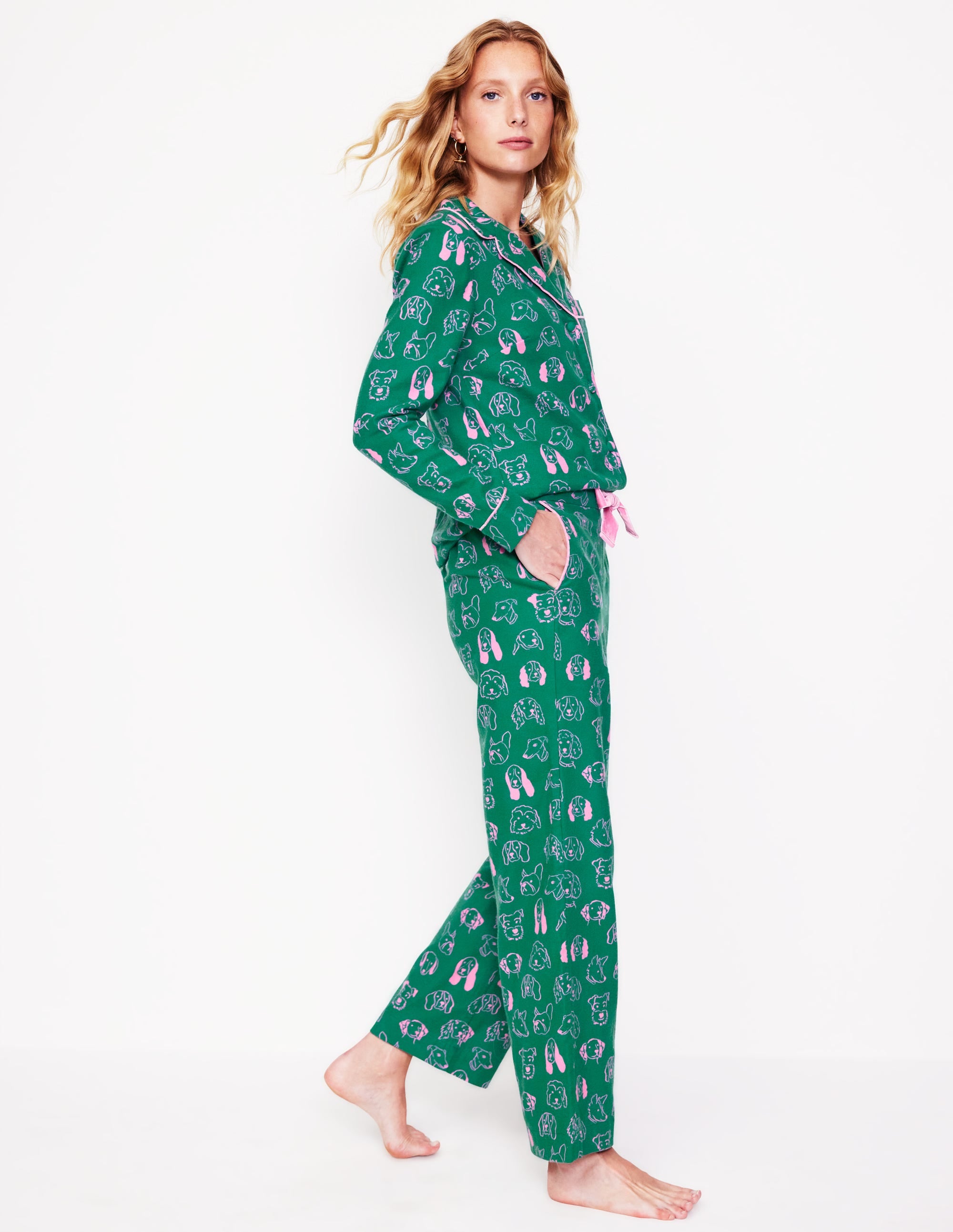 Brushed Cotton Pyjama Trouser-Malachite, Dogs - Image 1