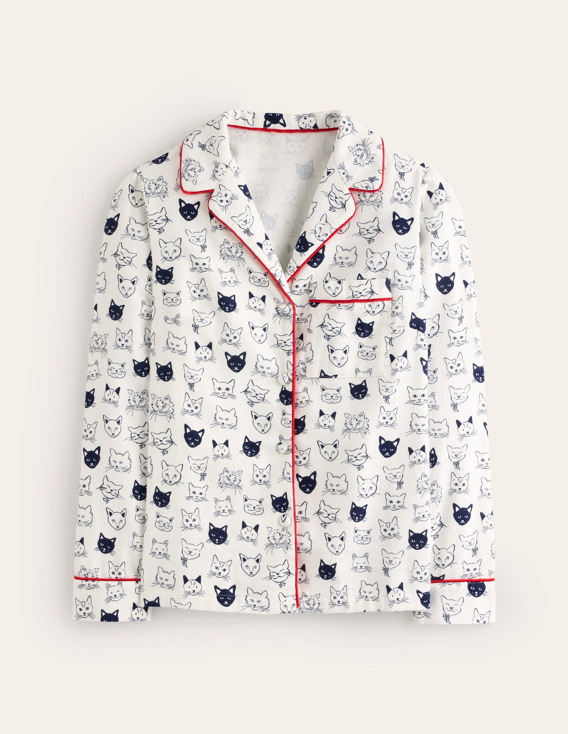 Brushed Cotton Pyjama Shirt-Ivory, Cats-5