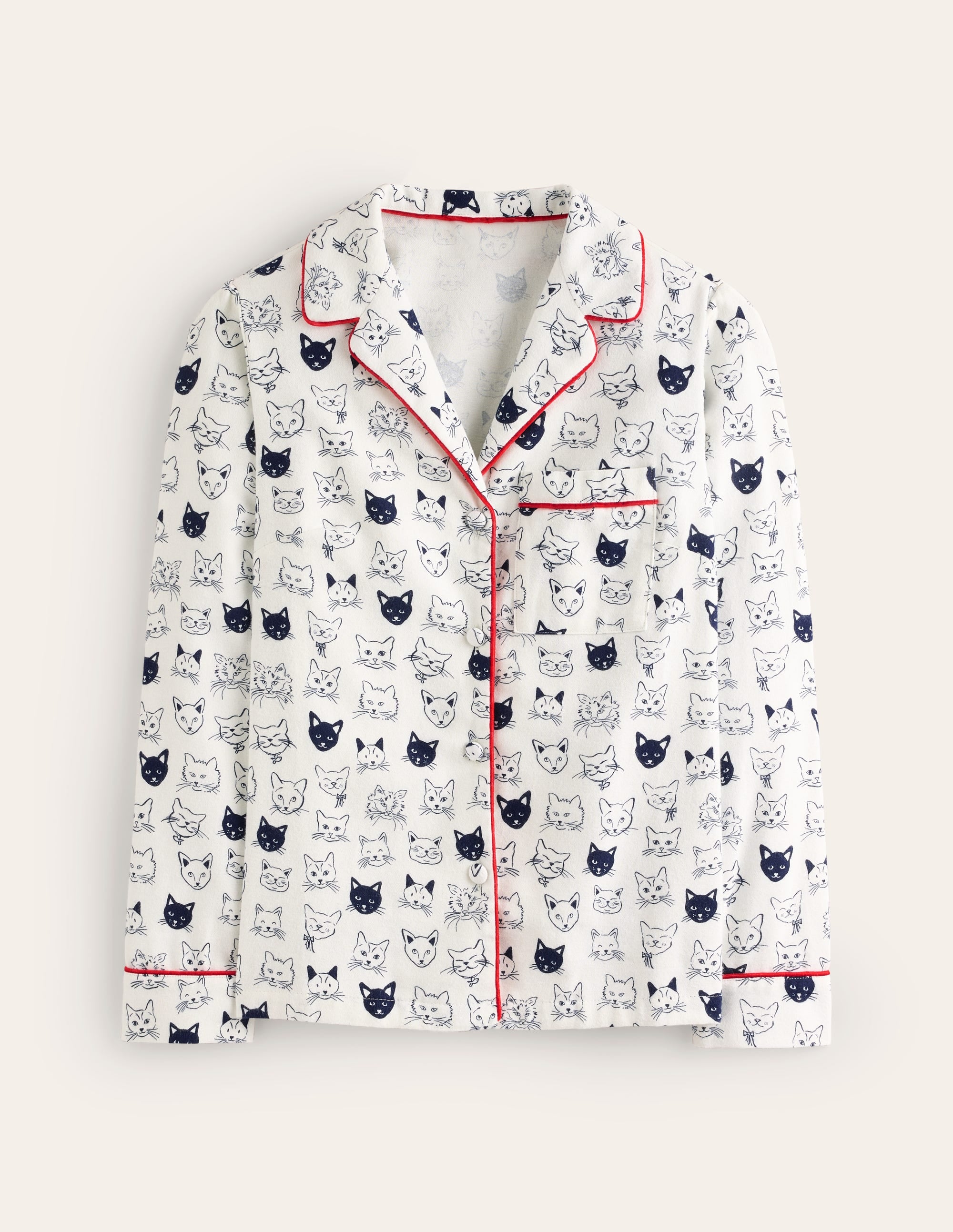 Brushed Cotton Pyjama Shirt-Ivory, Cats - Image 5