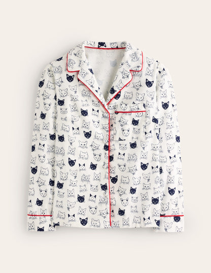 Brushed Cotton Pyjama Shirt-Ivory, Cats-5