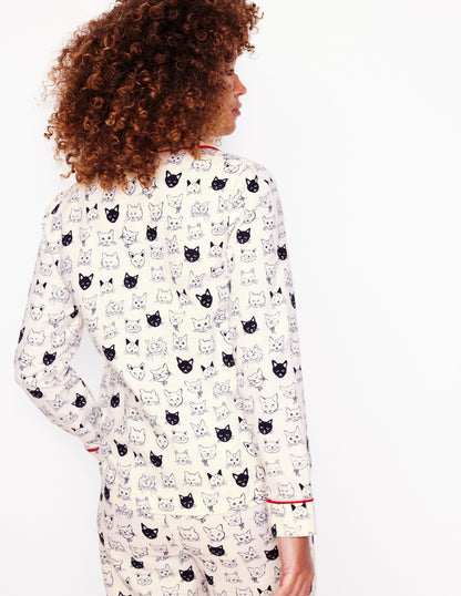 Brushed Cotton Pyjama Shirt-Ivory, Cats-3