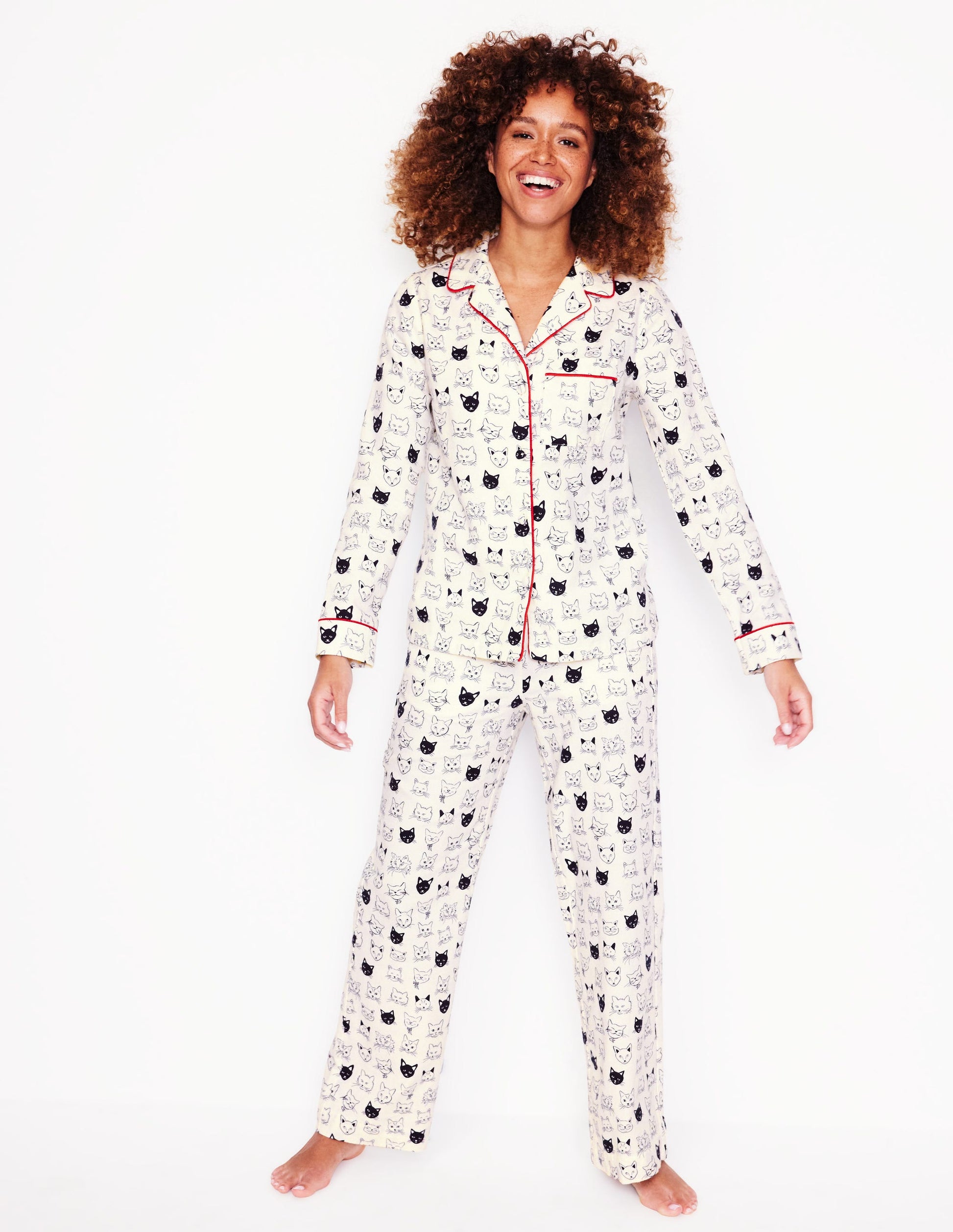 Brushed Cotton Pyjama Shirt-Ivory, Cats-4