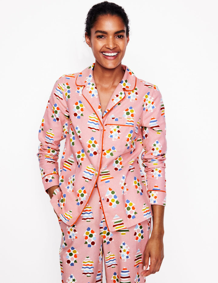 Brushed Cotton Pyjama Shirt-Quartz, Christmas Trees