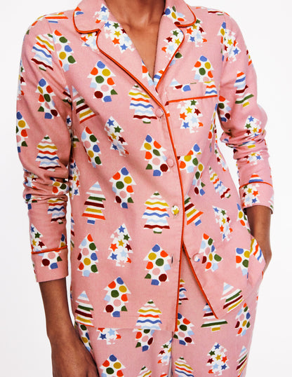 Brushed Cotton Pyjama Shirt-Quartz, Christmas Trees-2