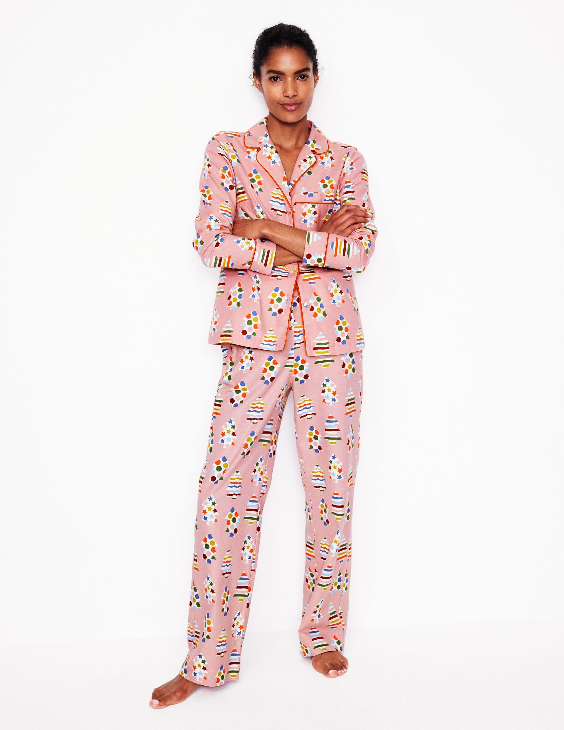 Brushed Cotton Pyjama Shirt-Quartz, Christmas Trees-4