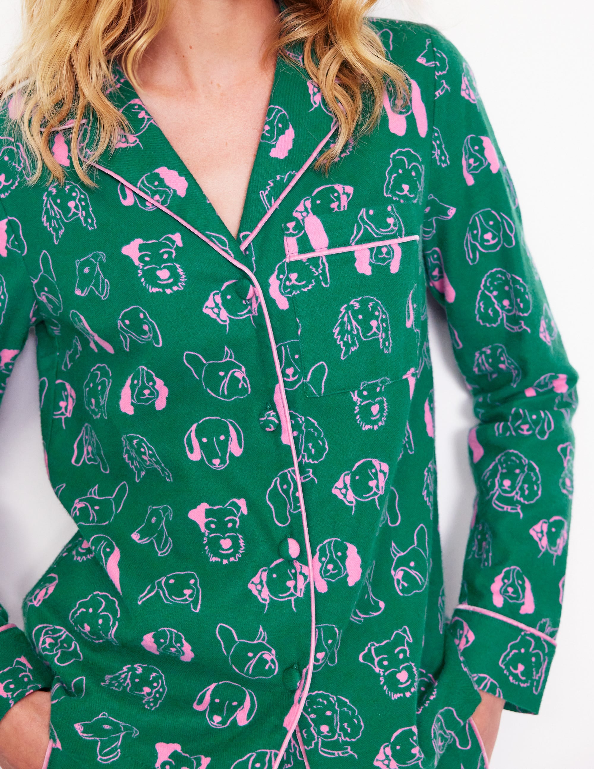 Brushed Cotton Pyjama Shirt-Malachite, Dogs - Image 2
