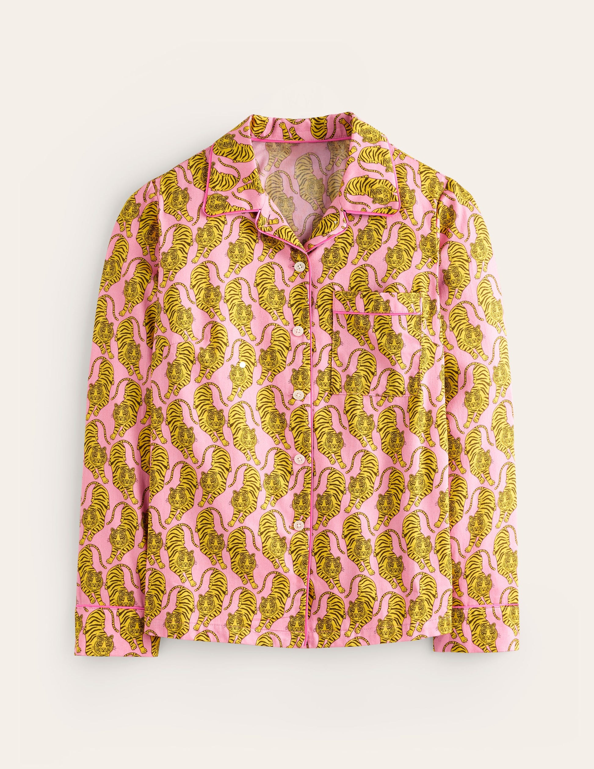 Cotton Sateen Pyjama Shirt-Ceylon Yellow, Tiger-5