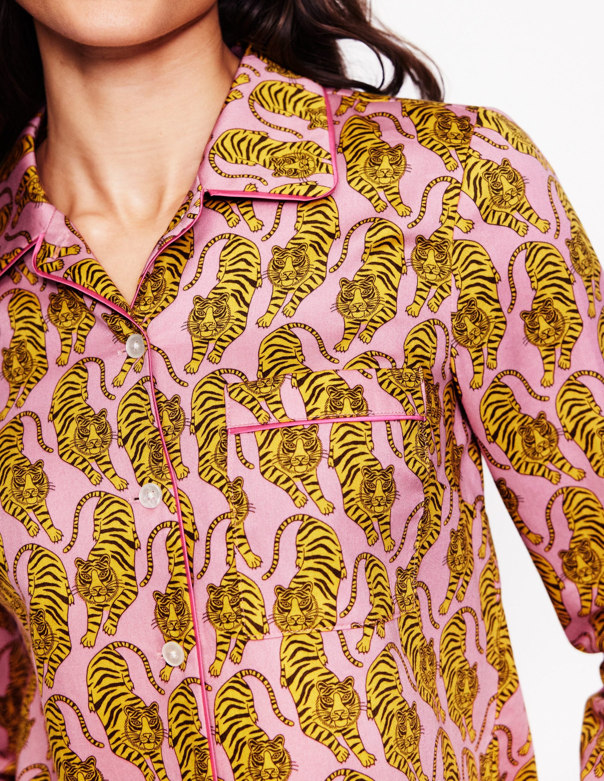 Cotton Sateen Pyjama Shirt-Ceylon Yellow, Tiger-2