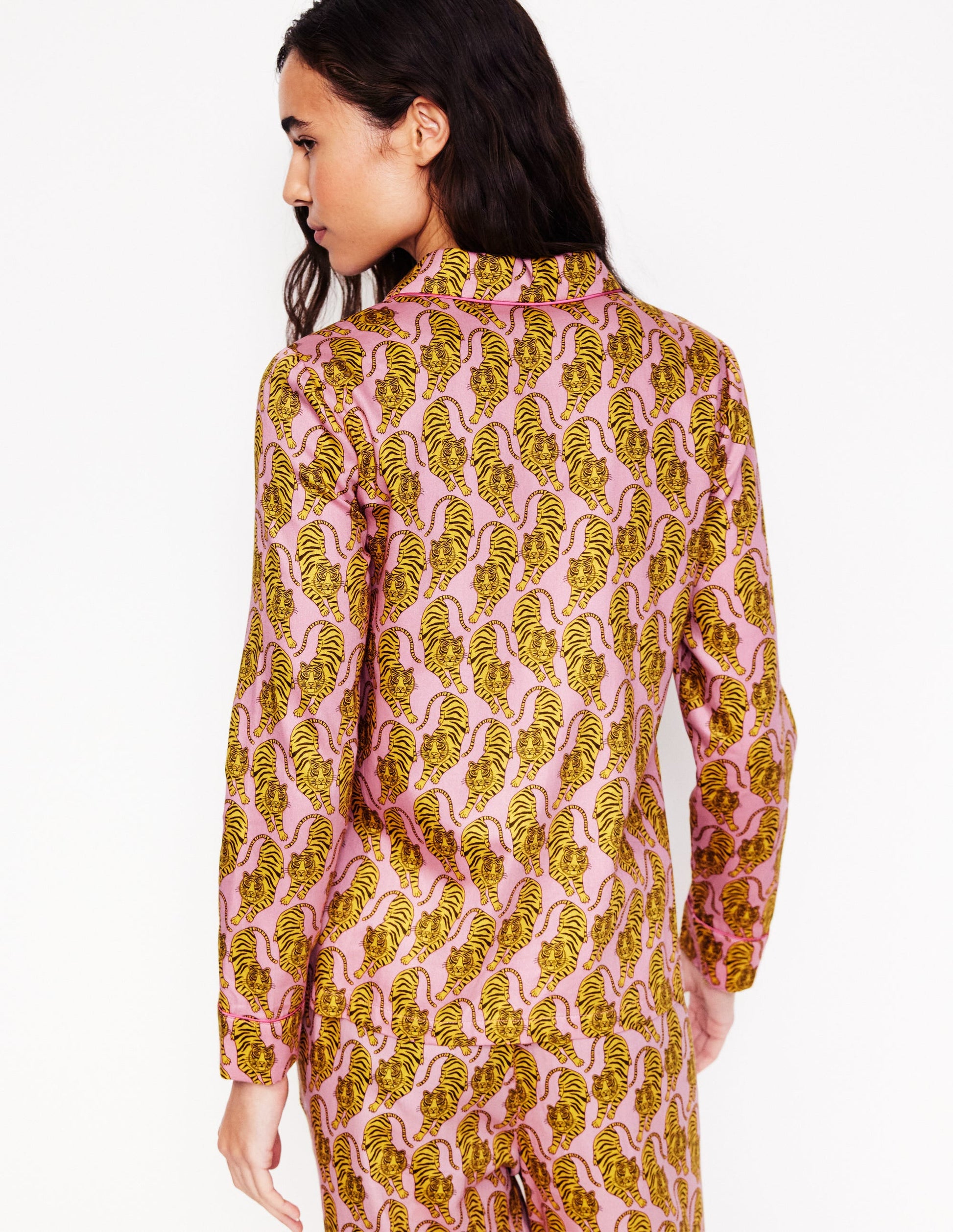 Cotton Sateen Pyjama Shirt-Ceylon Yellow, Tiger-3