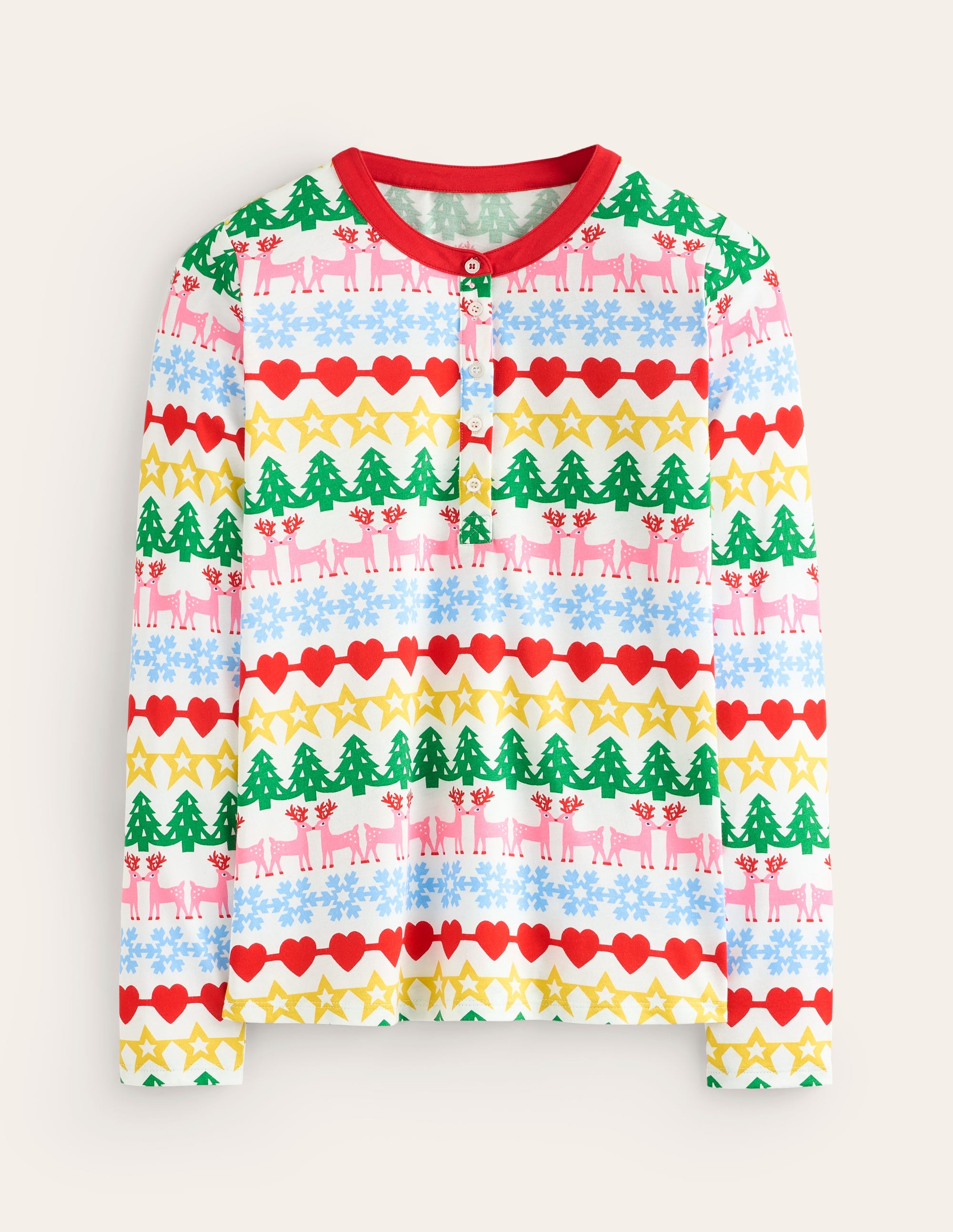 Jersey Pyjama Long Sleeve Top-Multi, Gingerbread Fairisle - Image 7