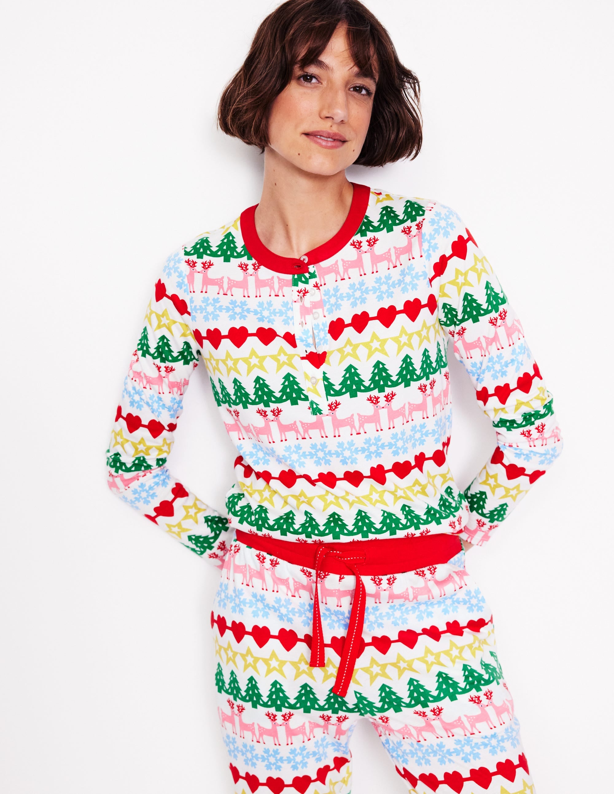 Jersey Pyjama Long Sleeve Top-Multi, Gingerbread Fairisle - Image 1