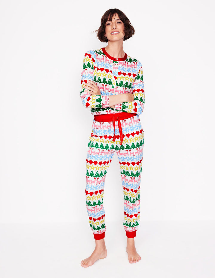 Jersey Pyjama Bottoms-Multi, Gingerbread Fairisle