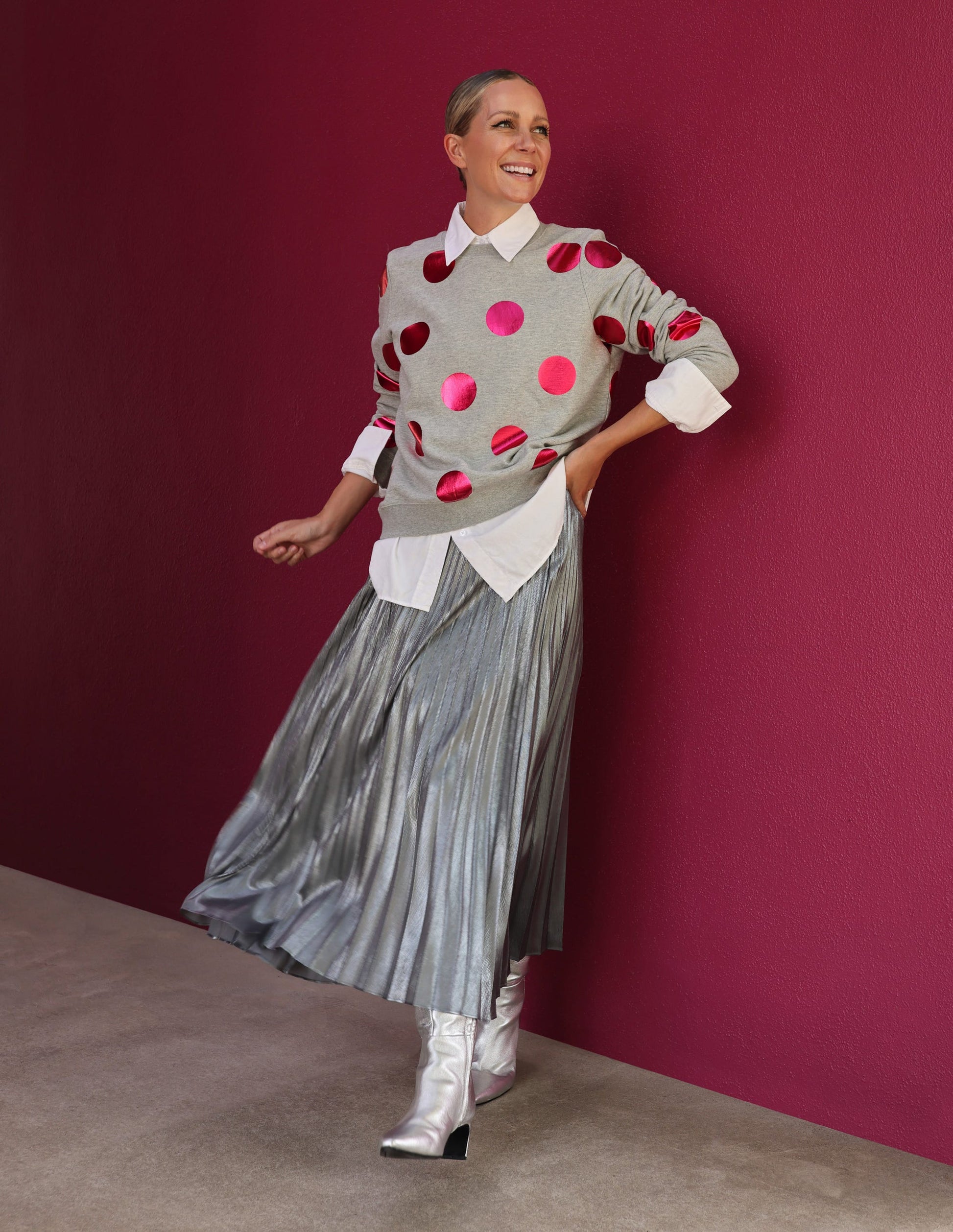 Camilla Metallic Midi Skirt-Silver Boden UK