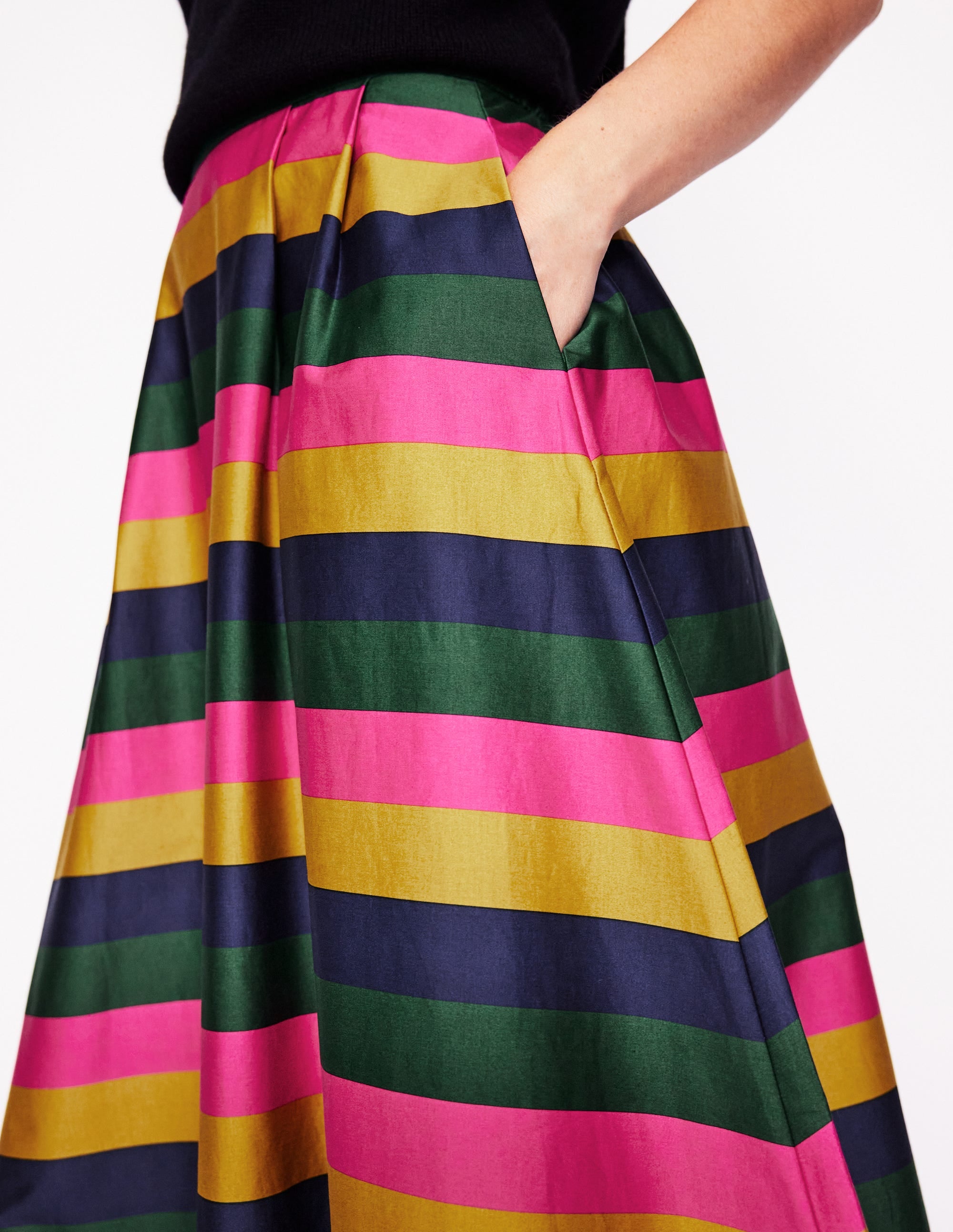 Isabella Cotton Sateen Skirt-Pine, Multi Stripe - Image 2