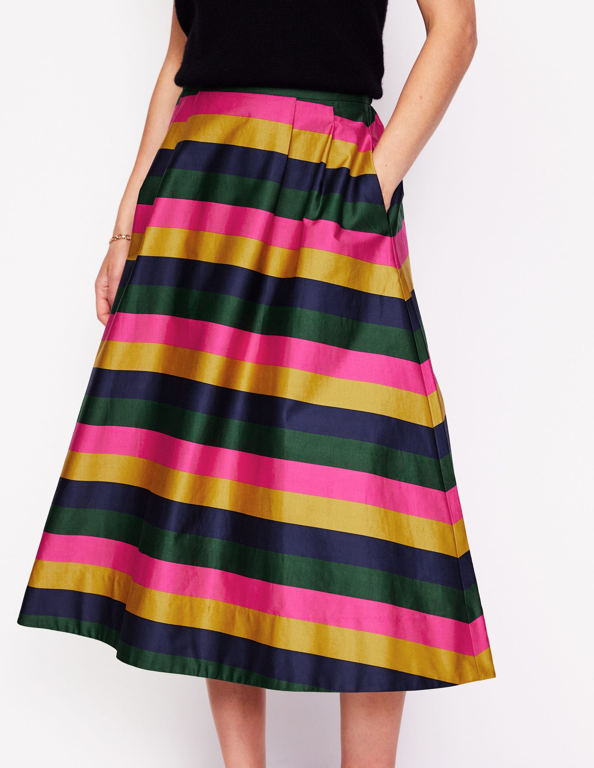 Isabella Cotton Sateen Skirt-Pine, Multi Stripe-4