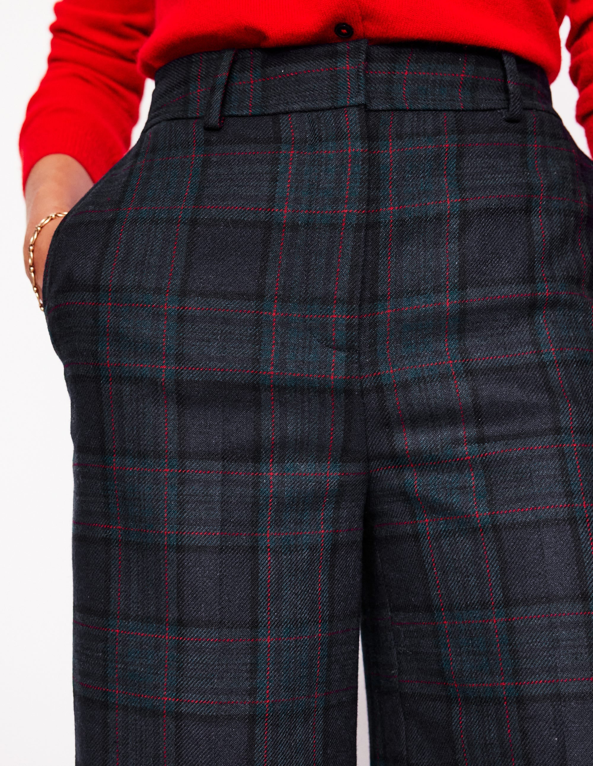 Westbourne Wool Blend Trousers-Navy and Green Check - Image 2