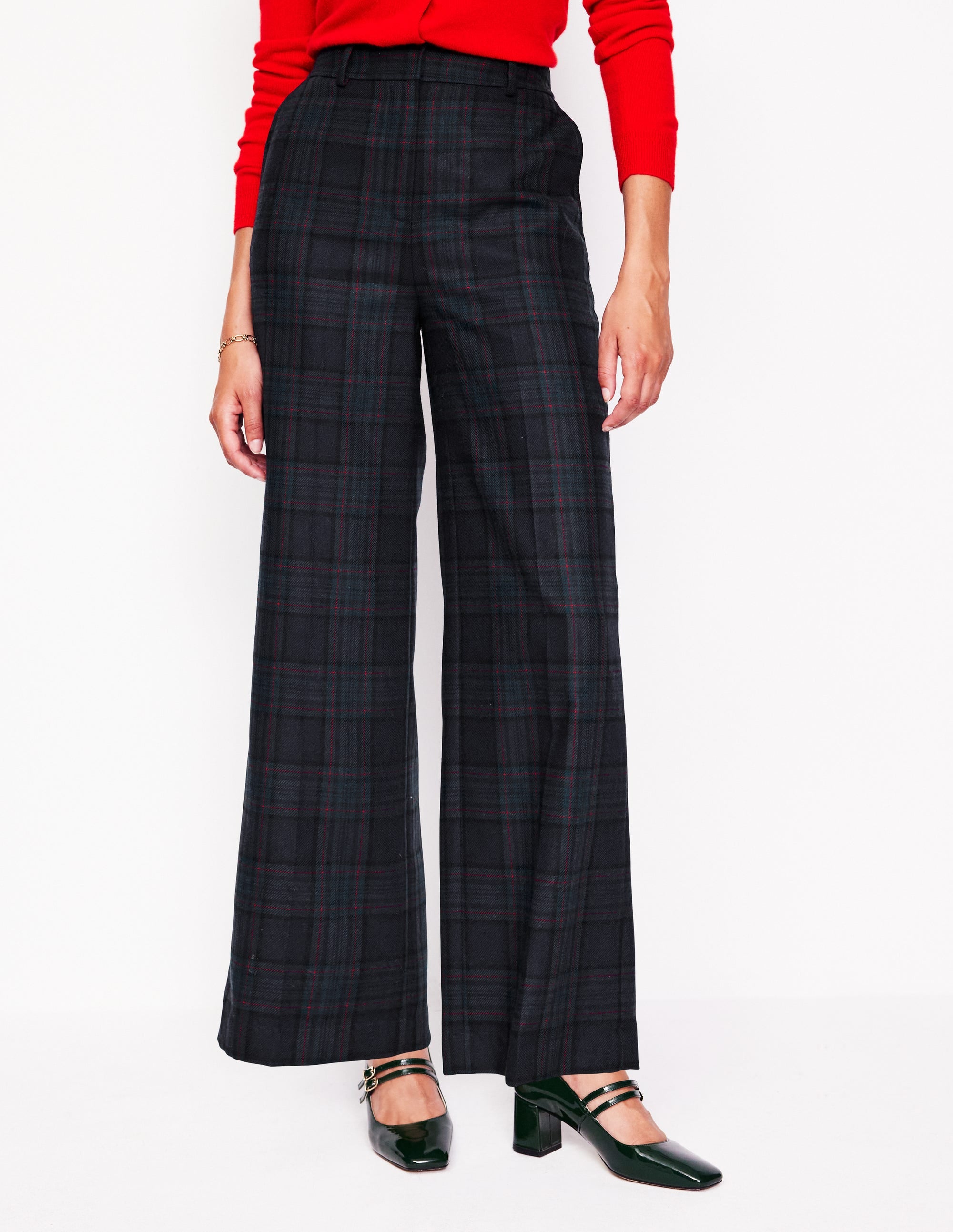 Westbourne Wool Blend Trousers-Navy and Green Check - Image 4