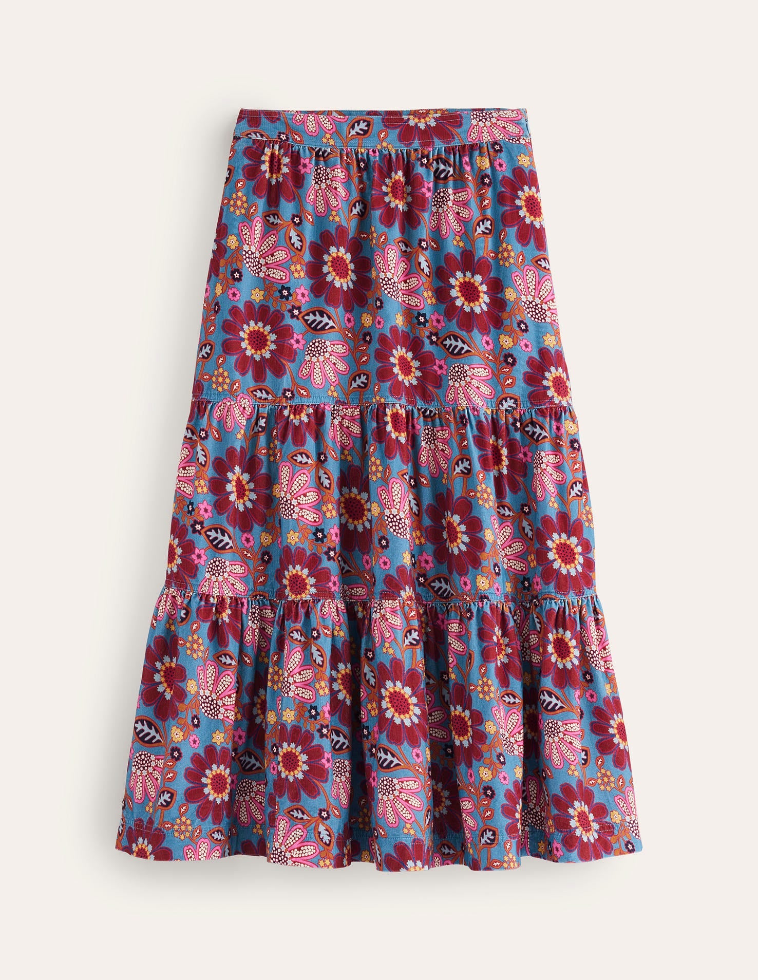 Viv Cord Tiered Maxi Skirt-French Navy, Cosmic Meadow - Image 6
