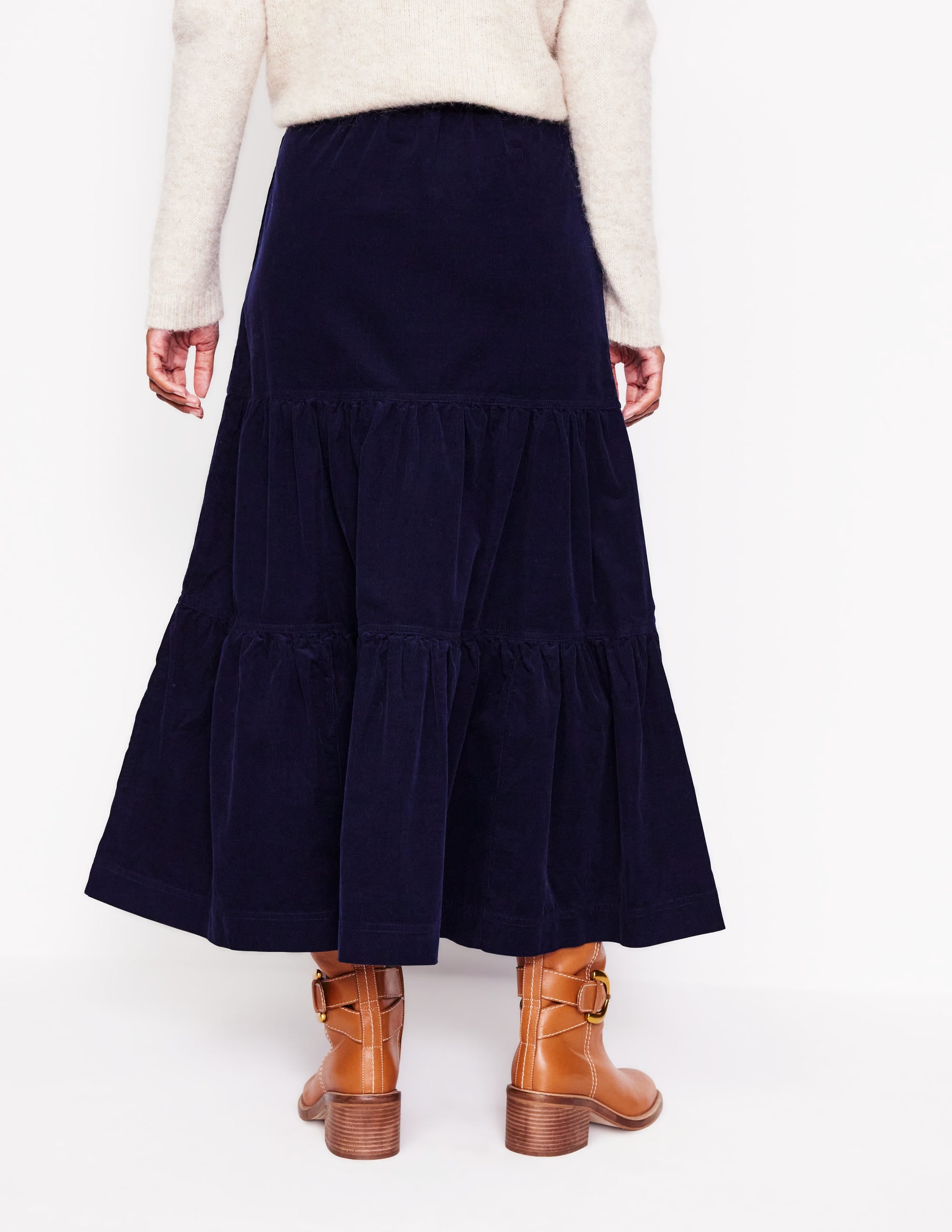 Viv Cord Tiered Maxi Skirt-Navy - Image 3