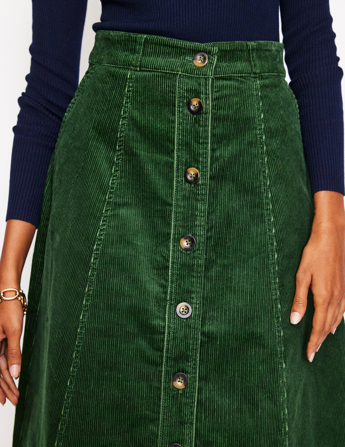 Petra Cord Midi Skirt-Winter Green - Image 2