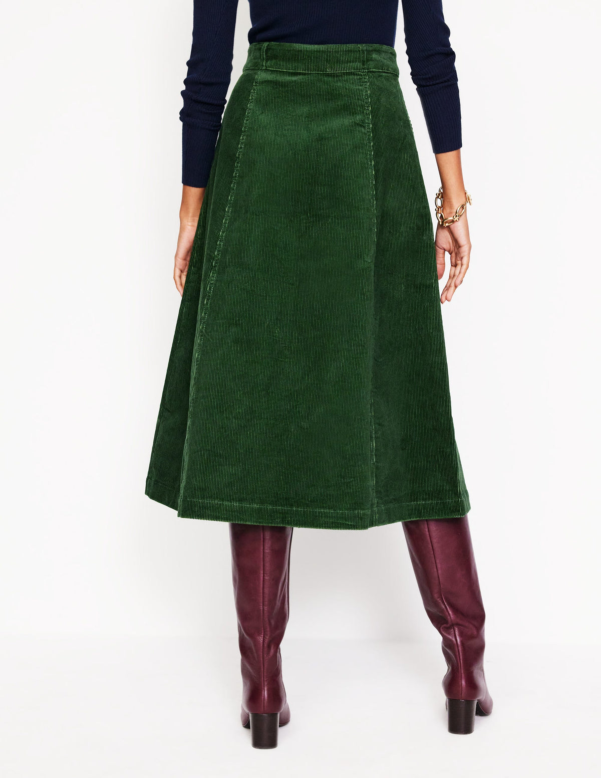 Petra Cord Midi Skirt-Winter Green - Image 3