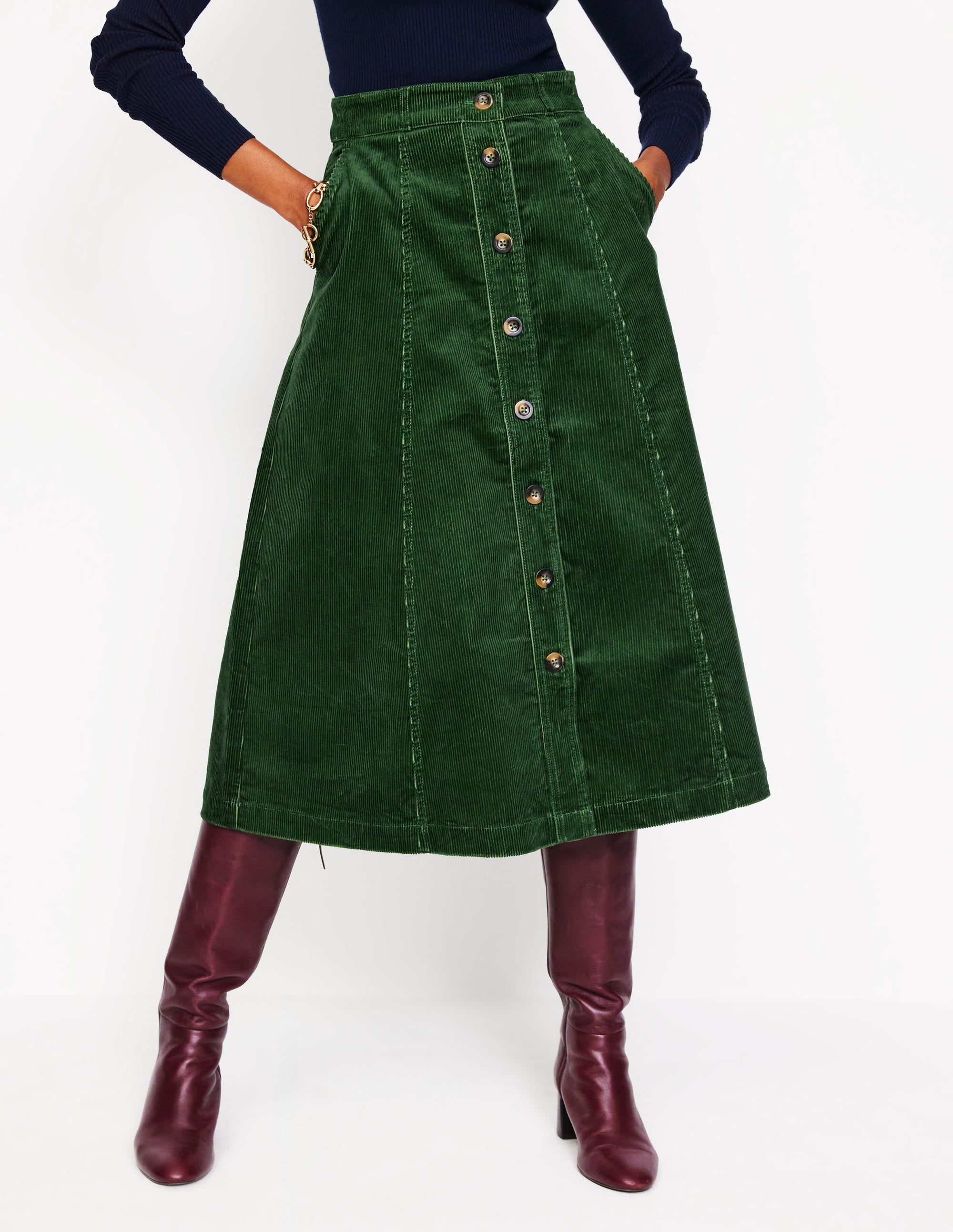 Petra Cord Midi Skirt-Winter Green - Image 4