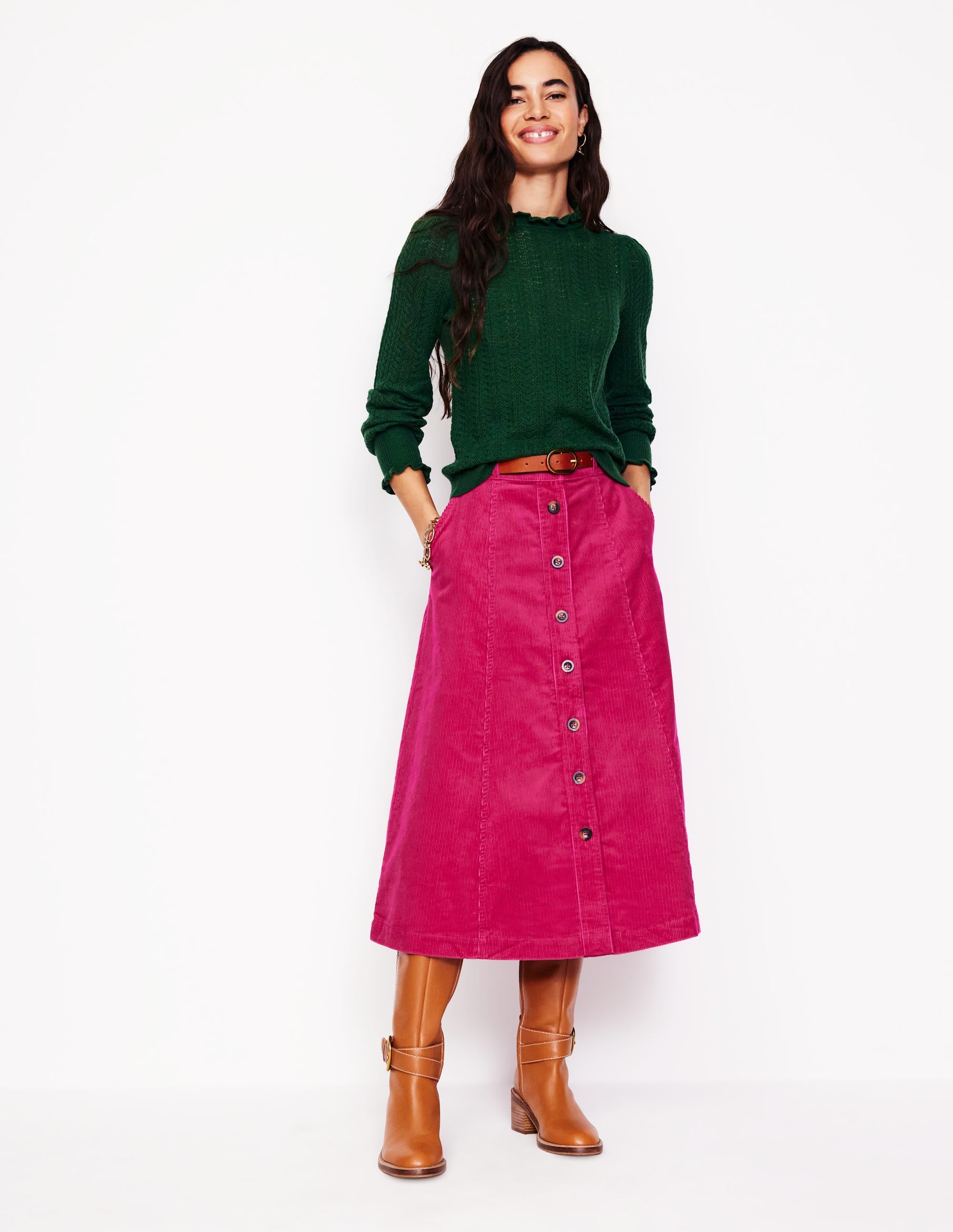 Petra Cord Midi Skirt-Cherry Jam - Image 1