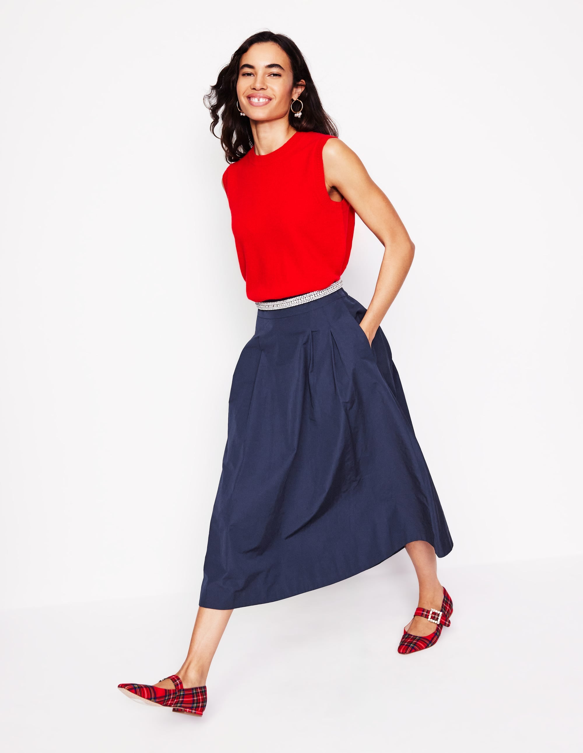 Isabella Taffeta Midi Skirt-Navy - Image 1
