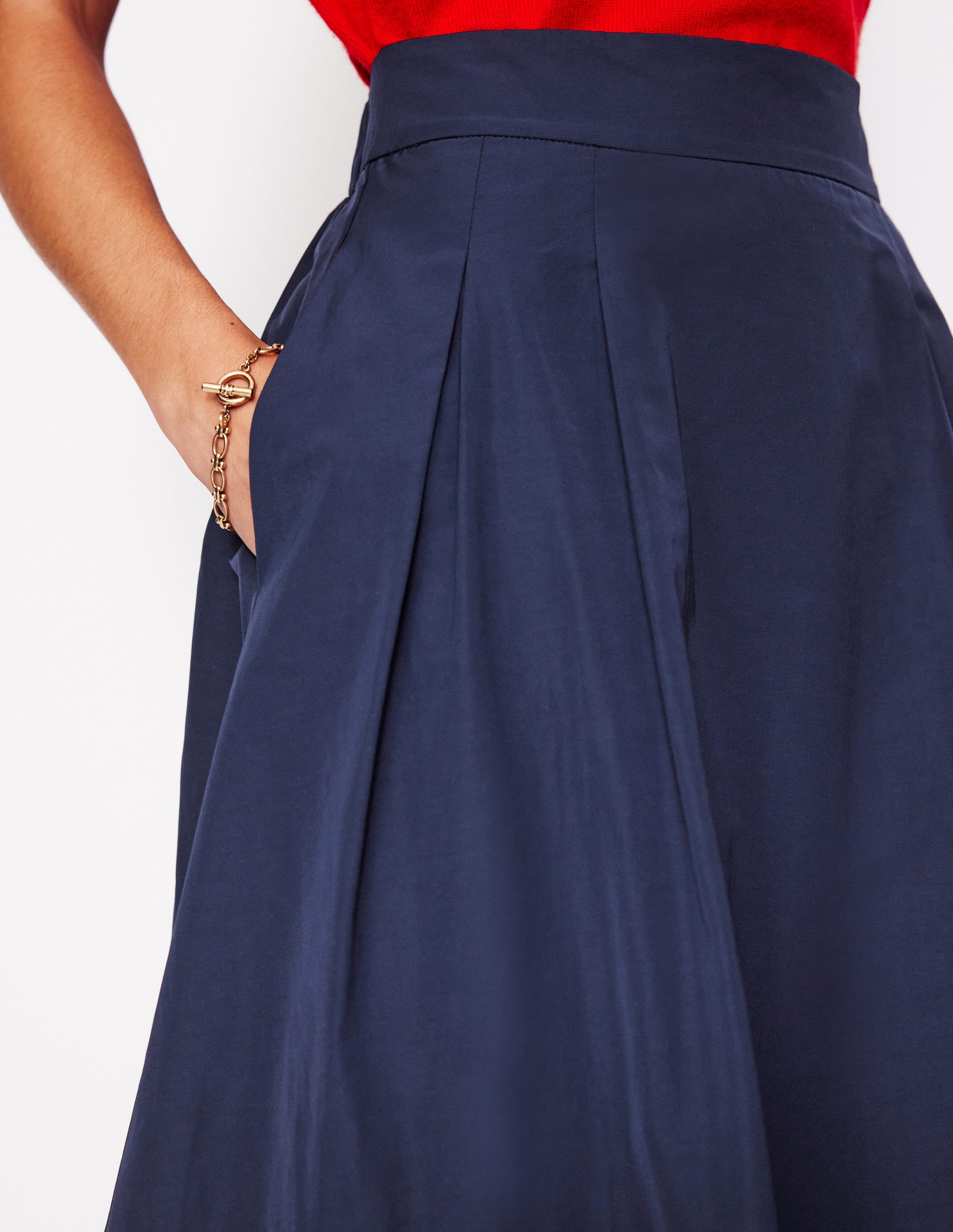 Isabella Taffeta Midi Skirt-Navy-2