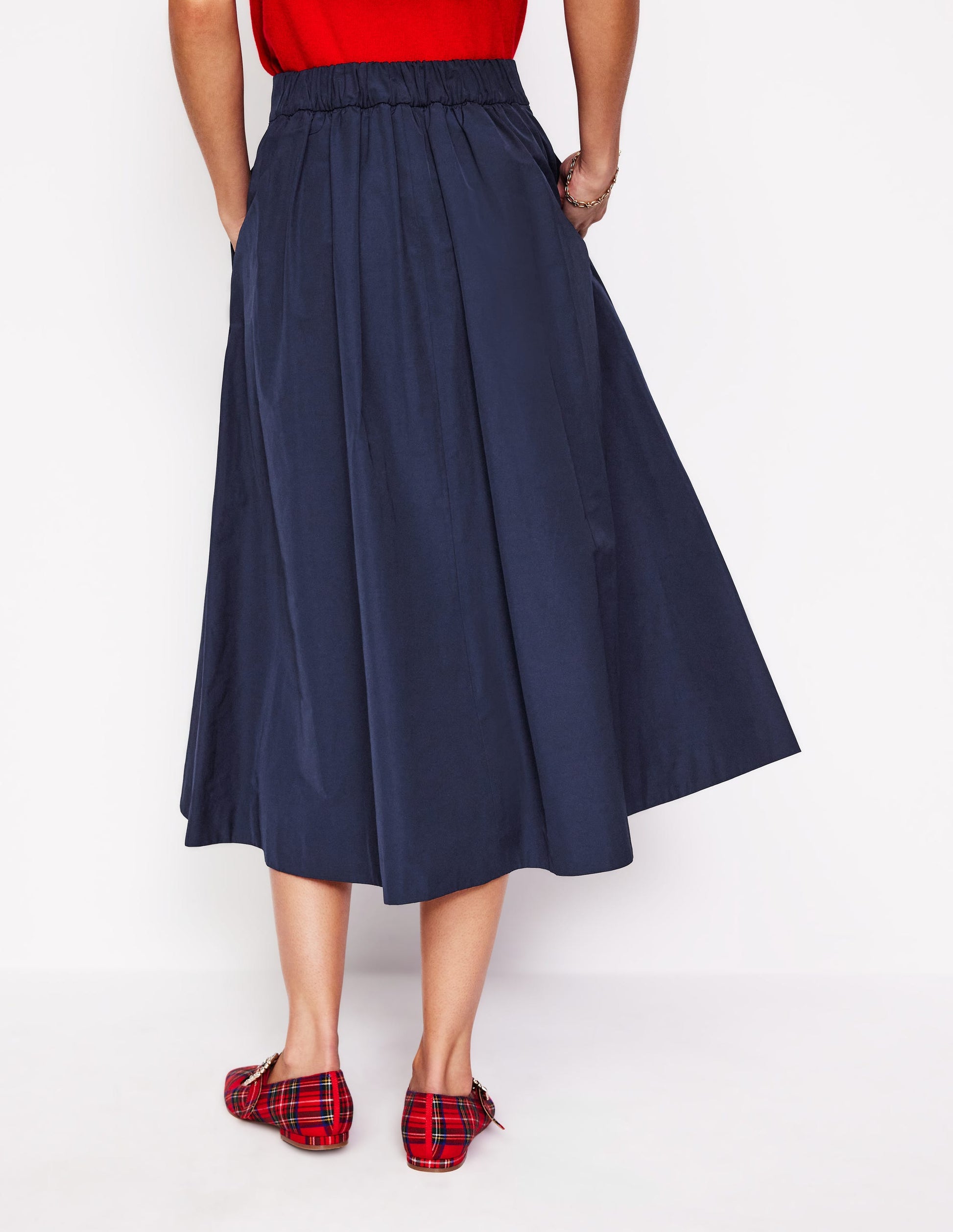 Isabella Taffeta Midi Skirt-Navy-3