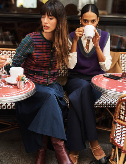 Isabella Taffeta Midi Skirt-Navy-5