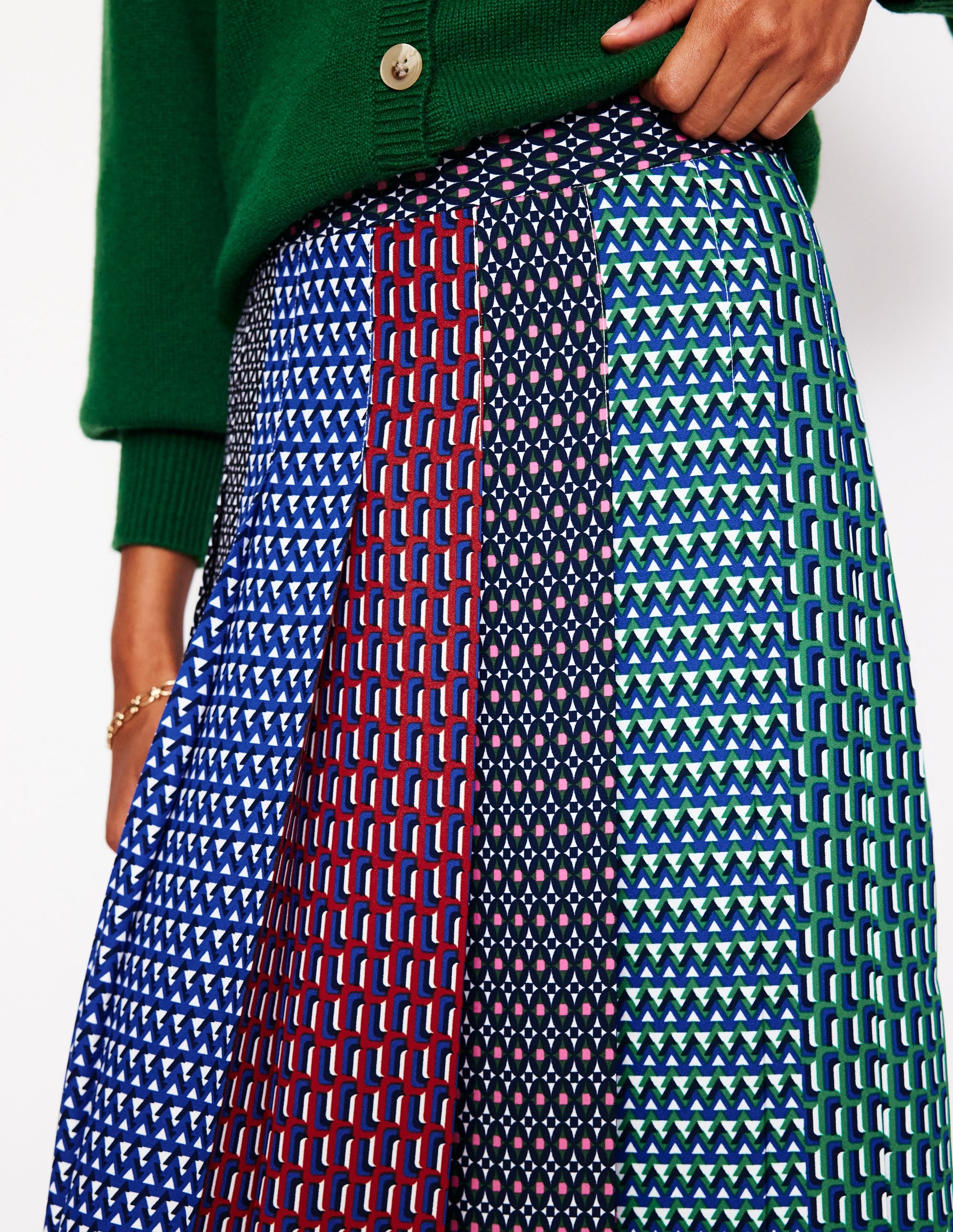 Knife Pleat Midi Skirt-Multi, Geo Mix - Image 1