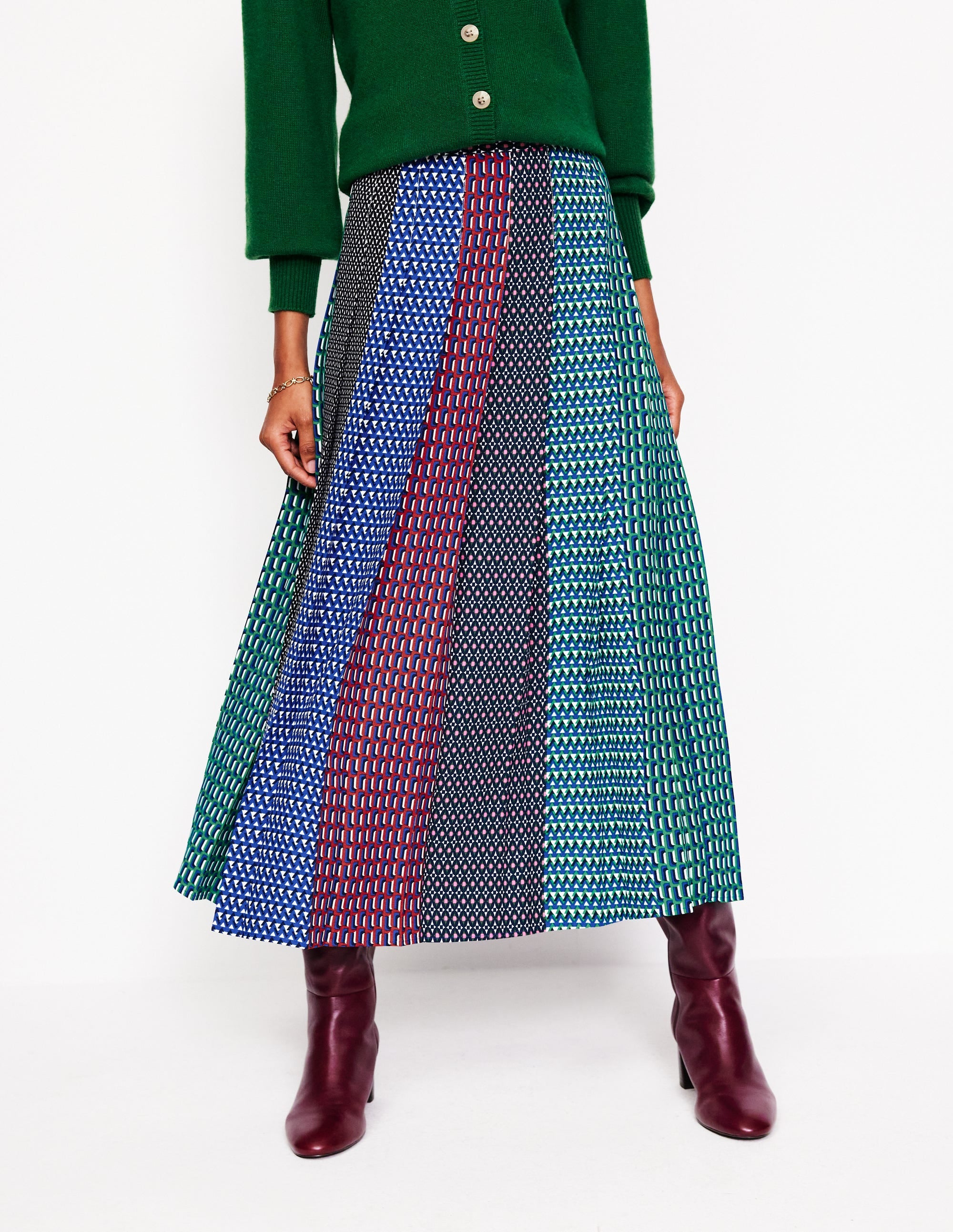 Knife Pleat Midi Skirt-Multi, Geo Mix - Image 2