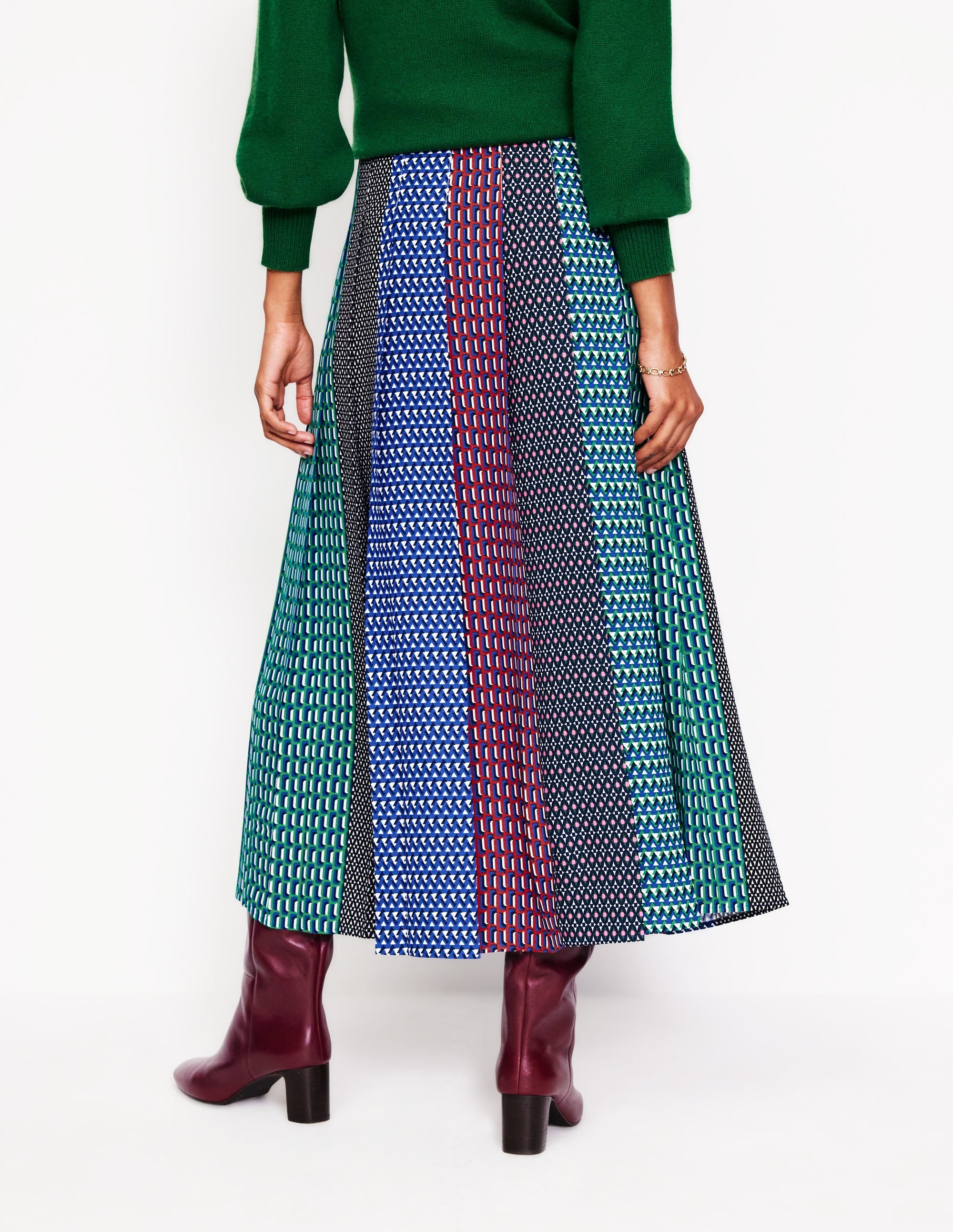 Knife Pleat Midi Skirt-Multi, Geo Mix - Image 3