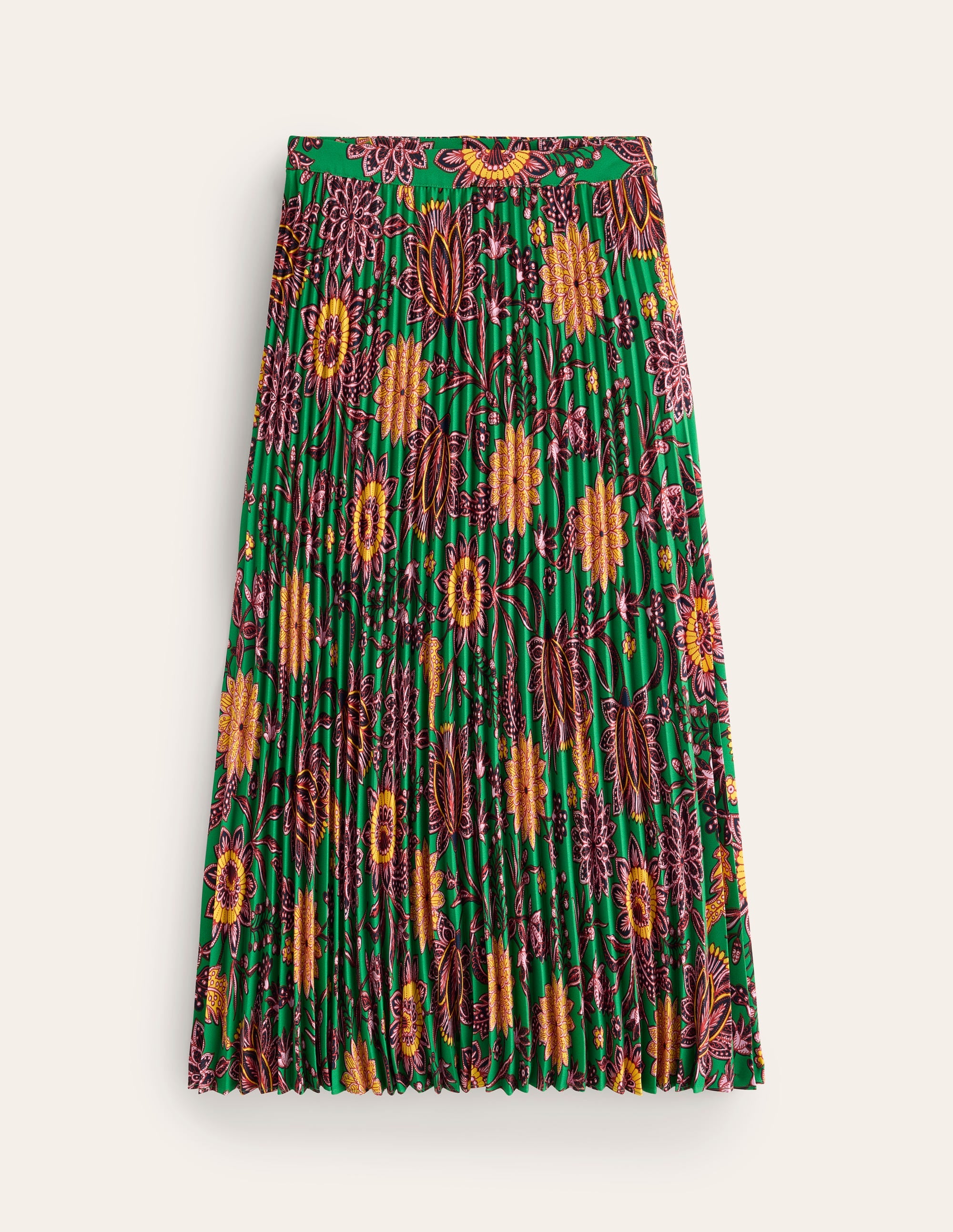 Camilla Pleated Midi Skirt-Rich Emerald, Ornate Bud - Image 6