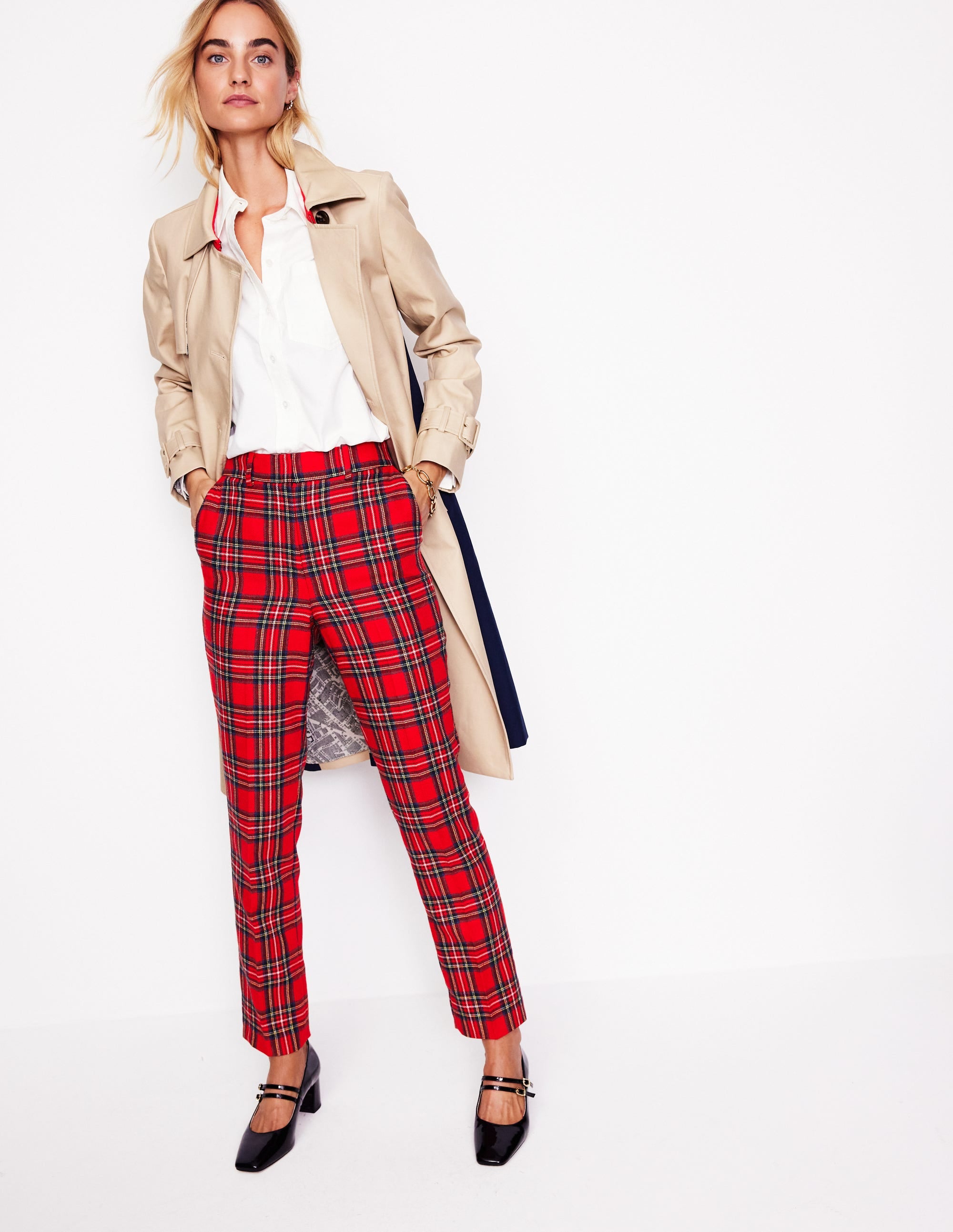 Kew Wool Blend Trousers-Red and Blue Check - Image 1
